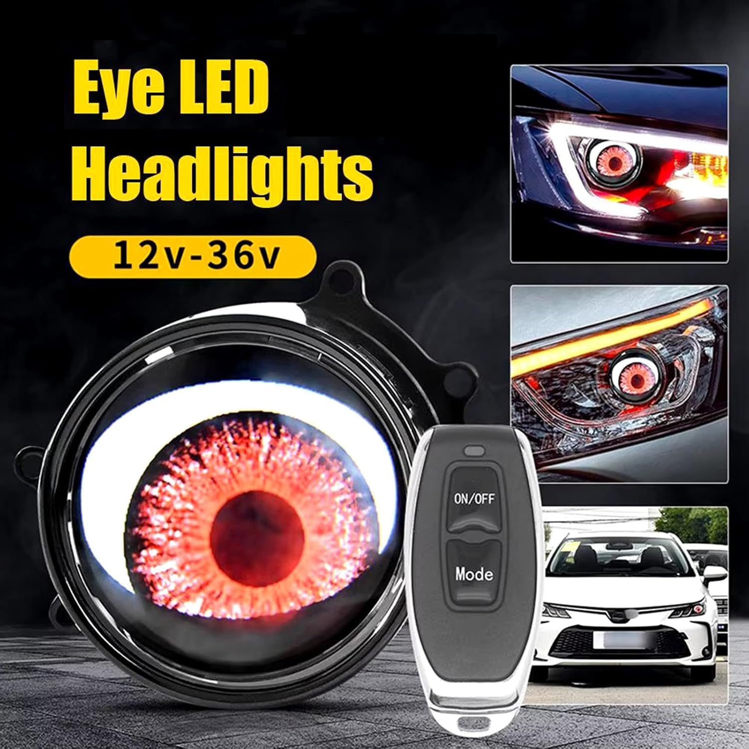 
Dynamic Large Fog Lights with Remote Control – Personalized Decorative Fog Lights for Cars, Dynamic Eye Shape Fog Lights, 6 Adjustable Eye Patterns, Suitable for Car and Motorcycle Decoration
