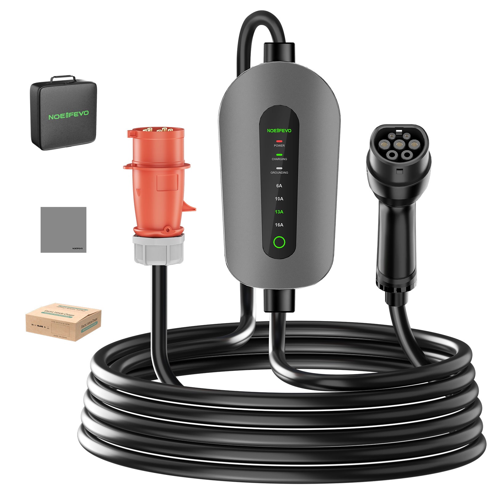 NOEIFEVO F095-3 Type 2 to CEE16A EV Charging Cable for Electric Vehicles, 11kW Wallbox, Adjustable Current from 6A to 16A, 3m/5m/10m