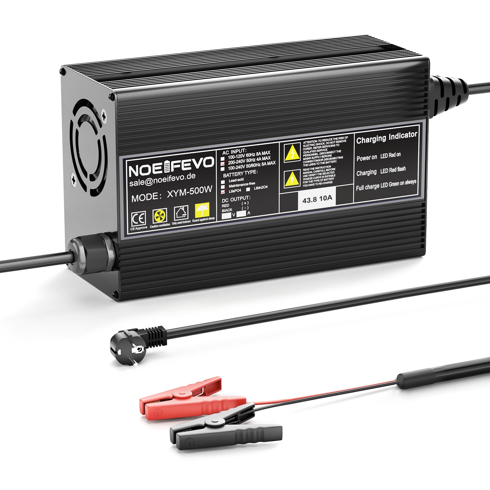 Noeifevo 43.8V 10A LiFePO4 Battery Charger for 36V 38.4V 12S LiFePO4 Battery