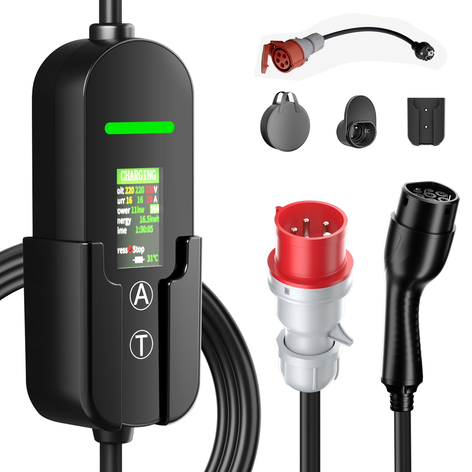 NOEIFEVO Typ2 Mobile Wallbox/Ladestation 11 kW 3-Phasen, 6-16 A Einstellbarer Ladestrom, 1-12 Stunden Verzögerungs-Ladung, CEE 16A auf Typ2 Tragbarer EV-Ladegerät mit 5m Ladekabel, Für alle Typ2 EV & PHEV