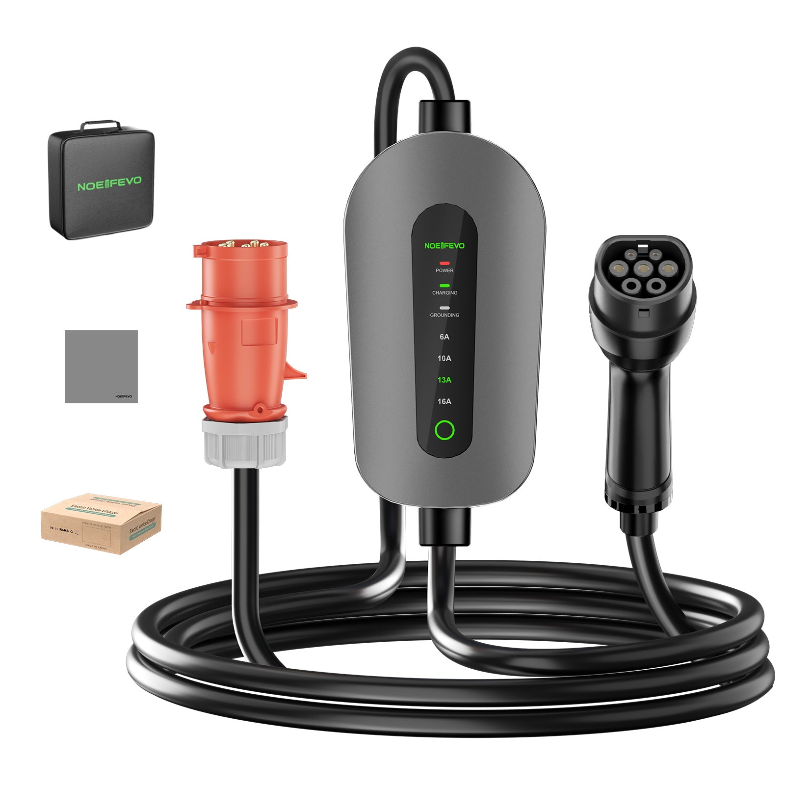 NOEIFEVO F095-3 Type 2 to CEE16A EV Charging Cable for Electric Vehicles, 11kW Wallbox, Adjustable Current from 6A to 16A, 3m/5m/10m