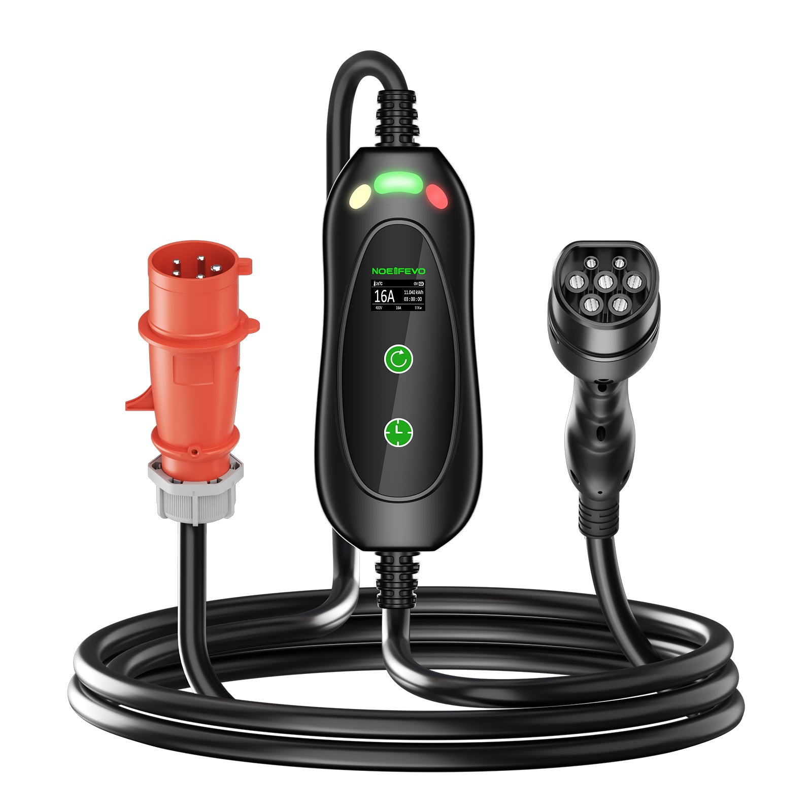 NOEIFEVO Typ2 Mobile EV Wallbox, 11KW 3-phase CEE16A Adjustable Charging Power EV Charger, 5m/10m/15m EV Ladekabel for Model Y/3, ID.3/4/5, MG4, EX30, e-up, e-tron, Zoe and other EVs