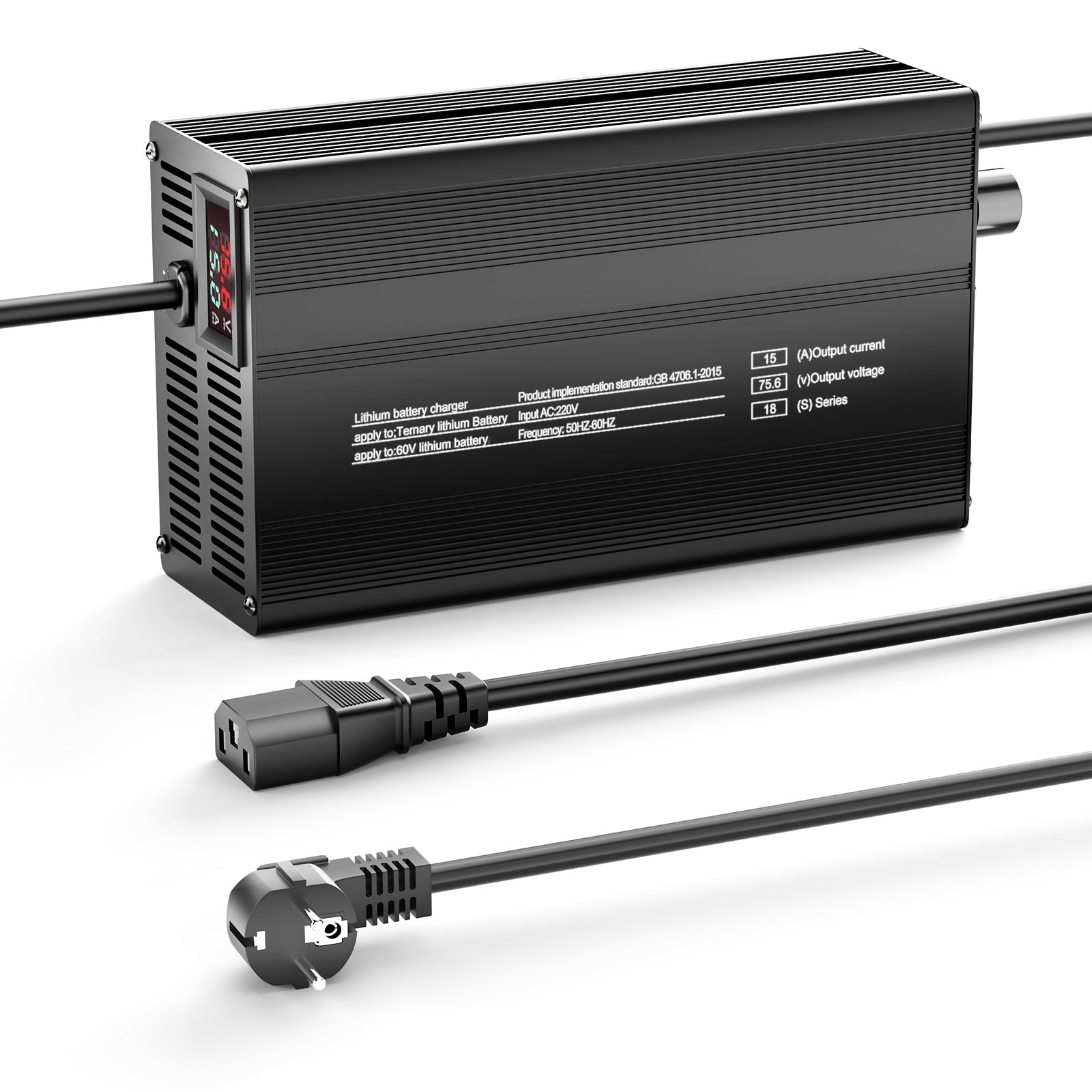 NOEIFEVO 60V 18S Smart Charger - 75.6V 15A Adjustable Current with Fast/Slow Charge Modes (MLC1300)