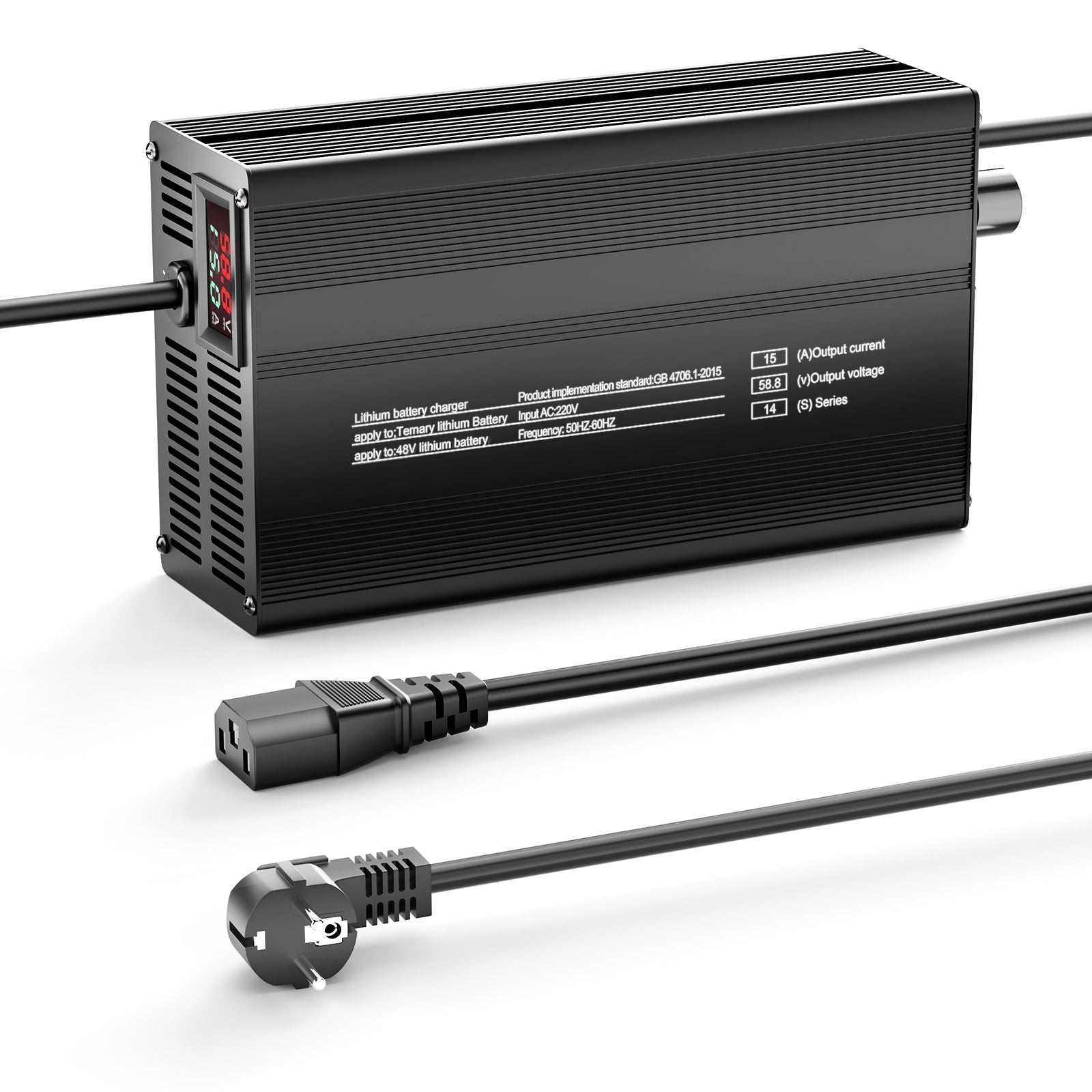 NOEIFEVO 48V 14S Lithium Battery Charger - 58.8V Output, 1-15A Adjustable Current, Fast/Slow Charge Modes (MLC1300)