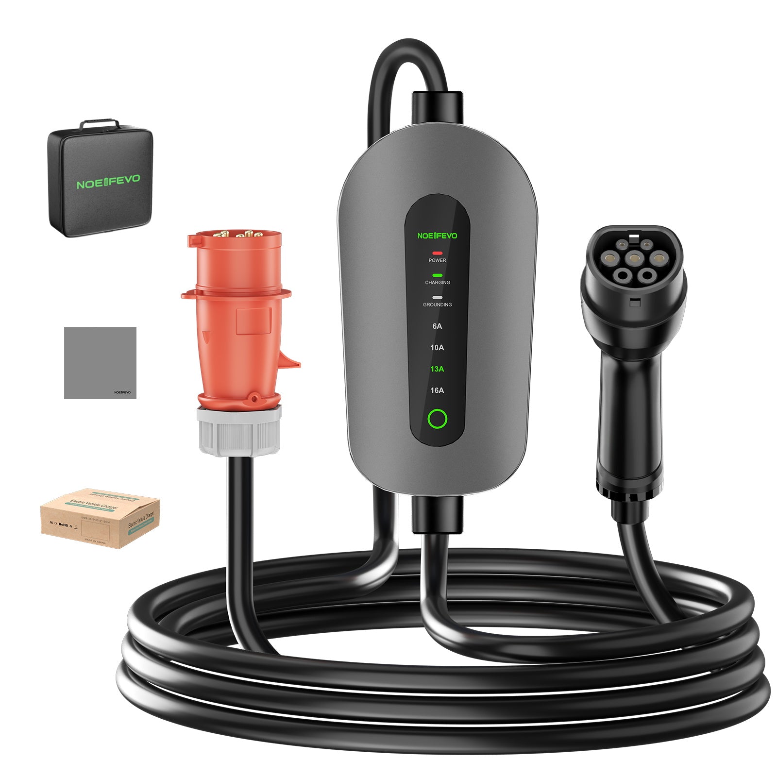 NOEIFEVO F095-3 Type 2 to CEE16A EV Charging Cable for Electric Vehicles, 11kW Wallbox, Adjustable Current from 6A to 16A, 3m/5m/10m