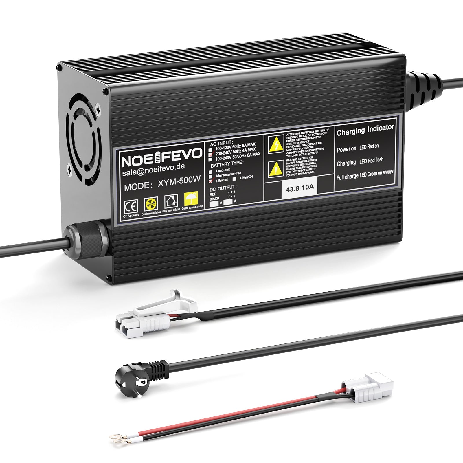 Noeifevo 43.8V 10A LiFePO4 Battery Charger for 36V 38.4V 12S LiFePO4 Battery