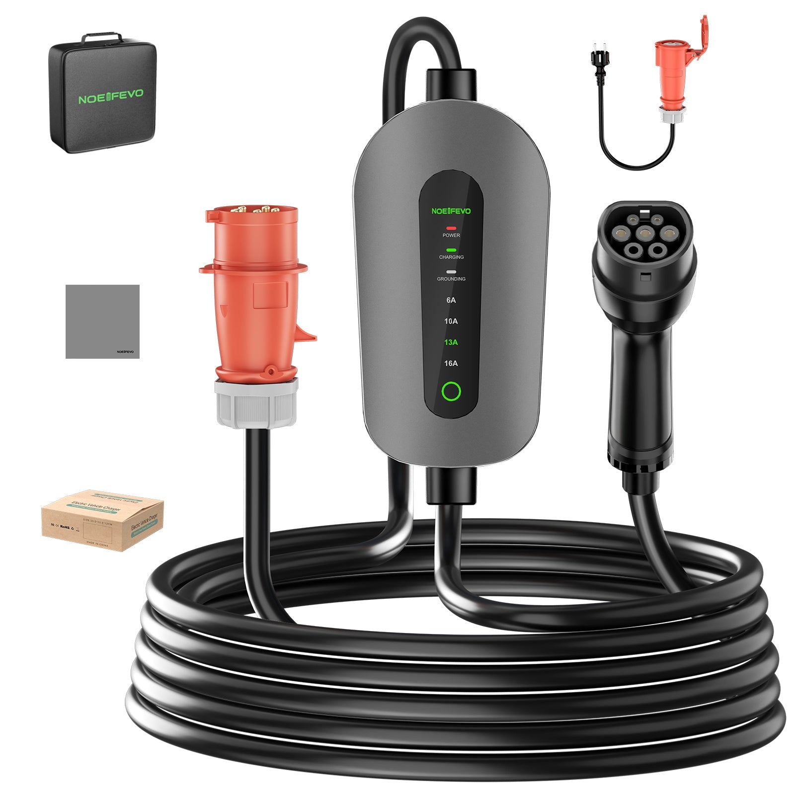 NOEIFEVO F095-3 Type 2 to CEE16A EV Charging Cable for Electric Vehicles, 11kW Wallbox, Adjustable Current from 6A to 16A, 3m/5m/10m