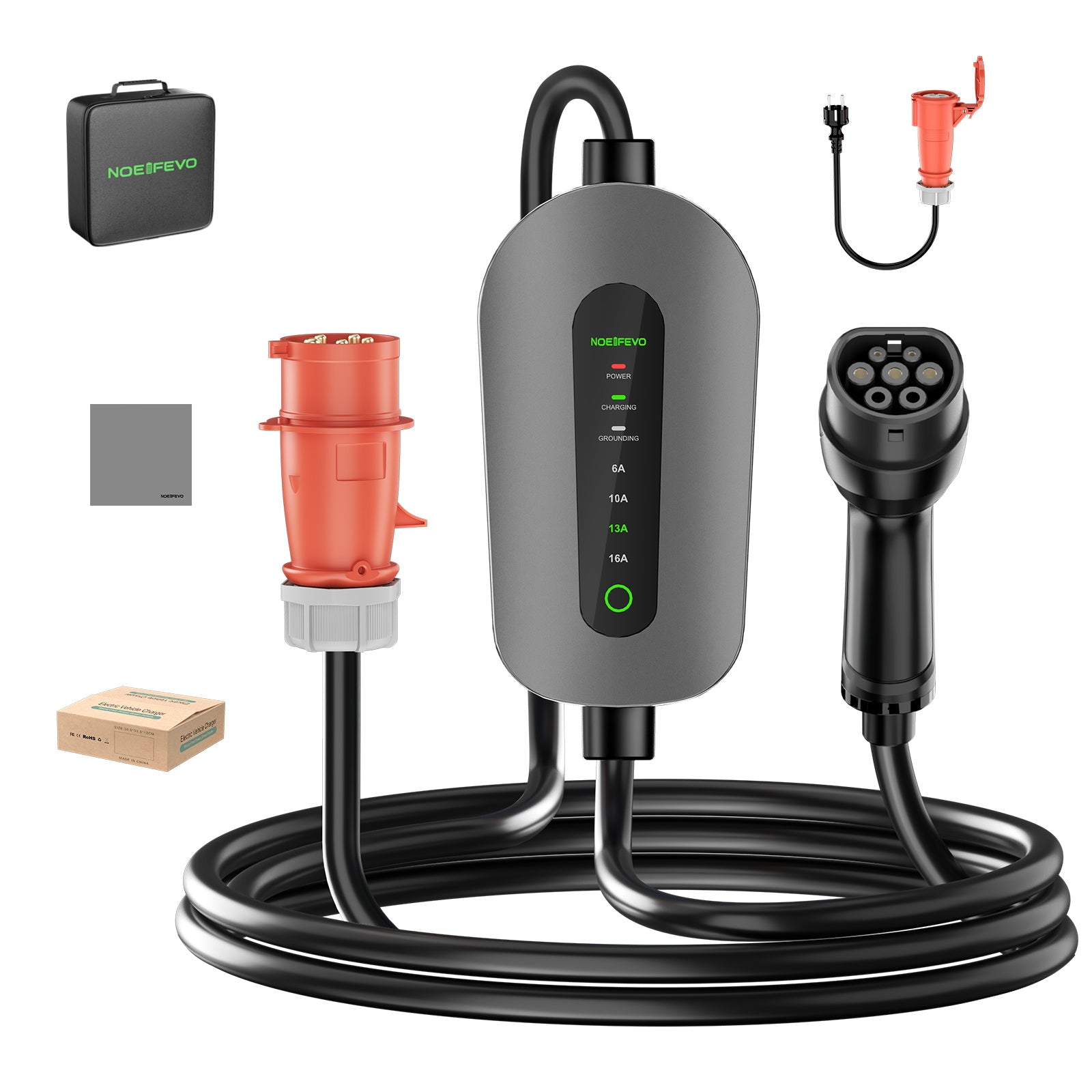 NOEIFEVO F095-3 Type 2 to CEE16A EV Charging Cable for Electric Vehicles, 11kW Wallbox, Adjustable Current from 6A to 16A, 3m/5m/10m