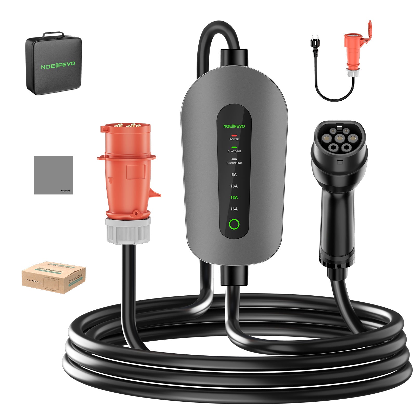 NOEIFEVO F095-3 Type 2 to CEE16A EV Charging Cable for Electric Vehicles, 11kW Wallbox, Adjustable Current from 6A to 16A, 3m/5m/10m