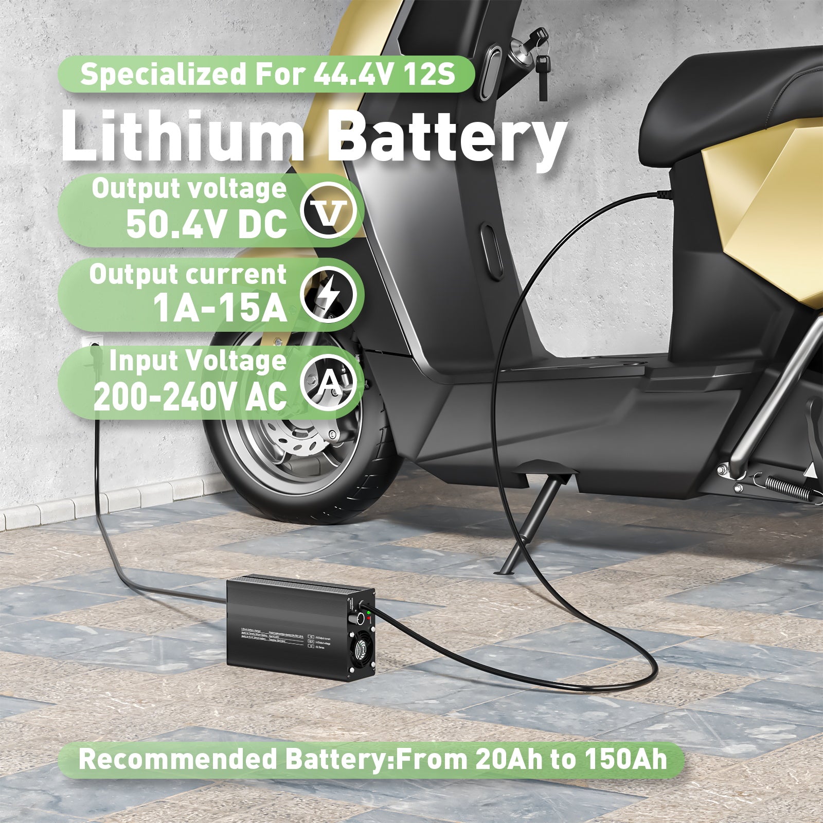 NOEIFEVO 12S Smart Charger for 44.4V Lithium Batteries - 50.4V 15A Adjustable with Fast/Slow Modes (MLC1300)