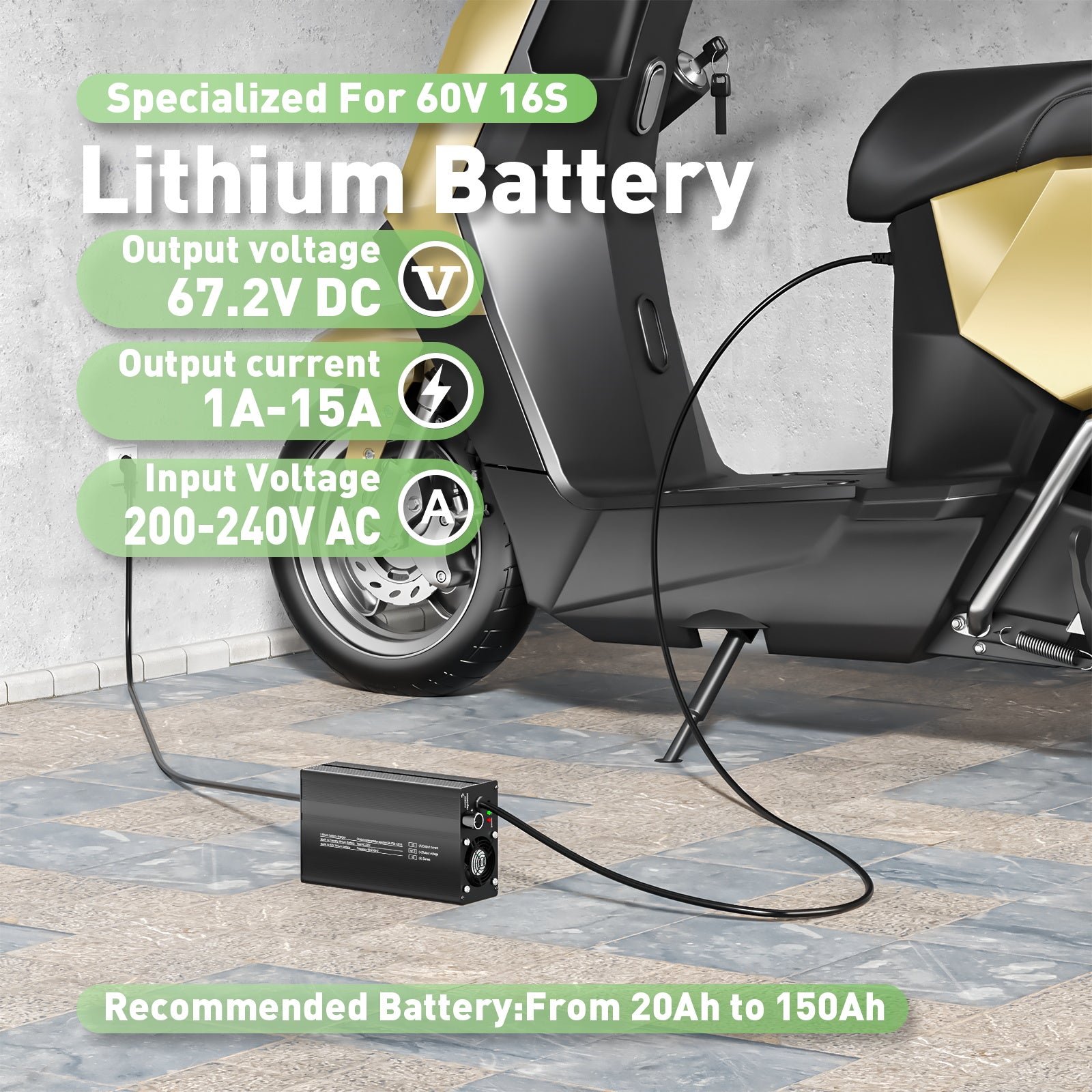NOEIFEVO 16S Smart Charger for 60V Lithium - 67.2V 15A Adjustable with Fast/Slow Modes (MLC1300)