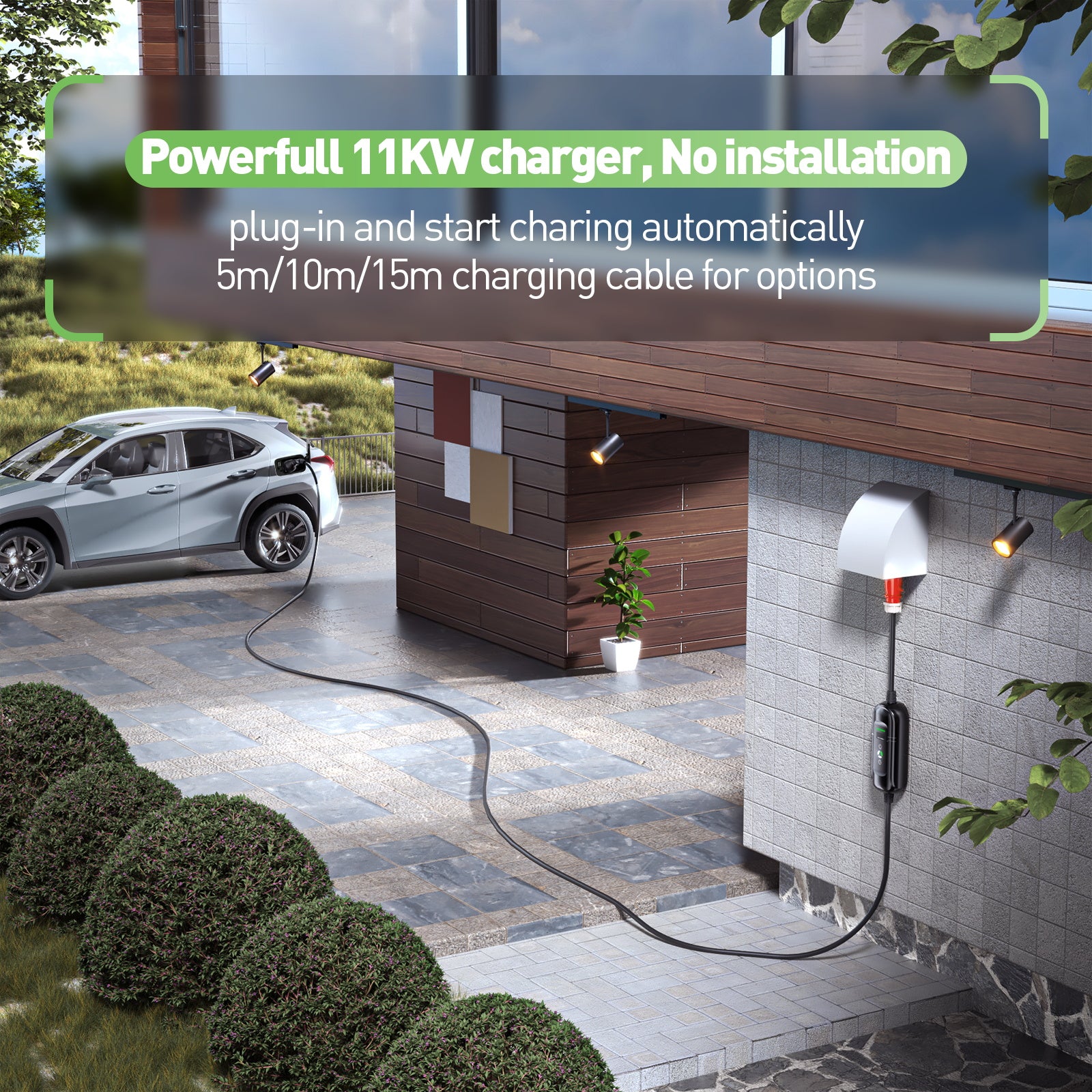 Noeifevo Type 2 Mobile EV Wallbox, 11KW 3-phase CEE16A Adjustable Charging Power EV Charger, 5m/10m/15m EV Charging Cable for Model Y/3, ID.3/4/5, MG4, EX30, e-up, e-tron, Zoe, and other EVs.
