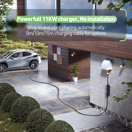 NOEIFEVO Typ2 Mobile EV Wallbox, 11KW 3-phase CEE16A Adjustable Charging Power EV Charger, 5m/10m/15m EV Ladekabel for Model Y/3, ID.3/4/5, MG4, EX30, e-up, e-tron, Zoe and other EVs