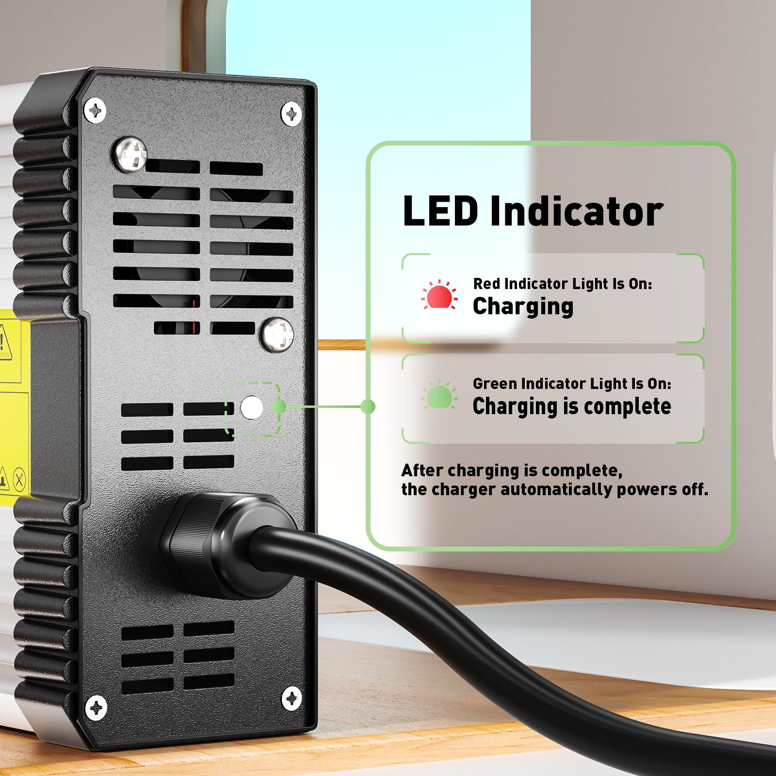 NOEIFEVO 87.6V 4.5A LiFePO4-Batterieladegerät für 72V 76.8V 24S LiFePO4-Batterie, mit Kühlventilator, automatische Abschaltung.