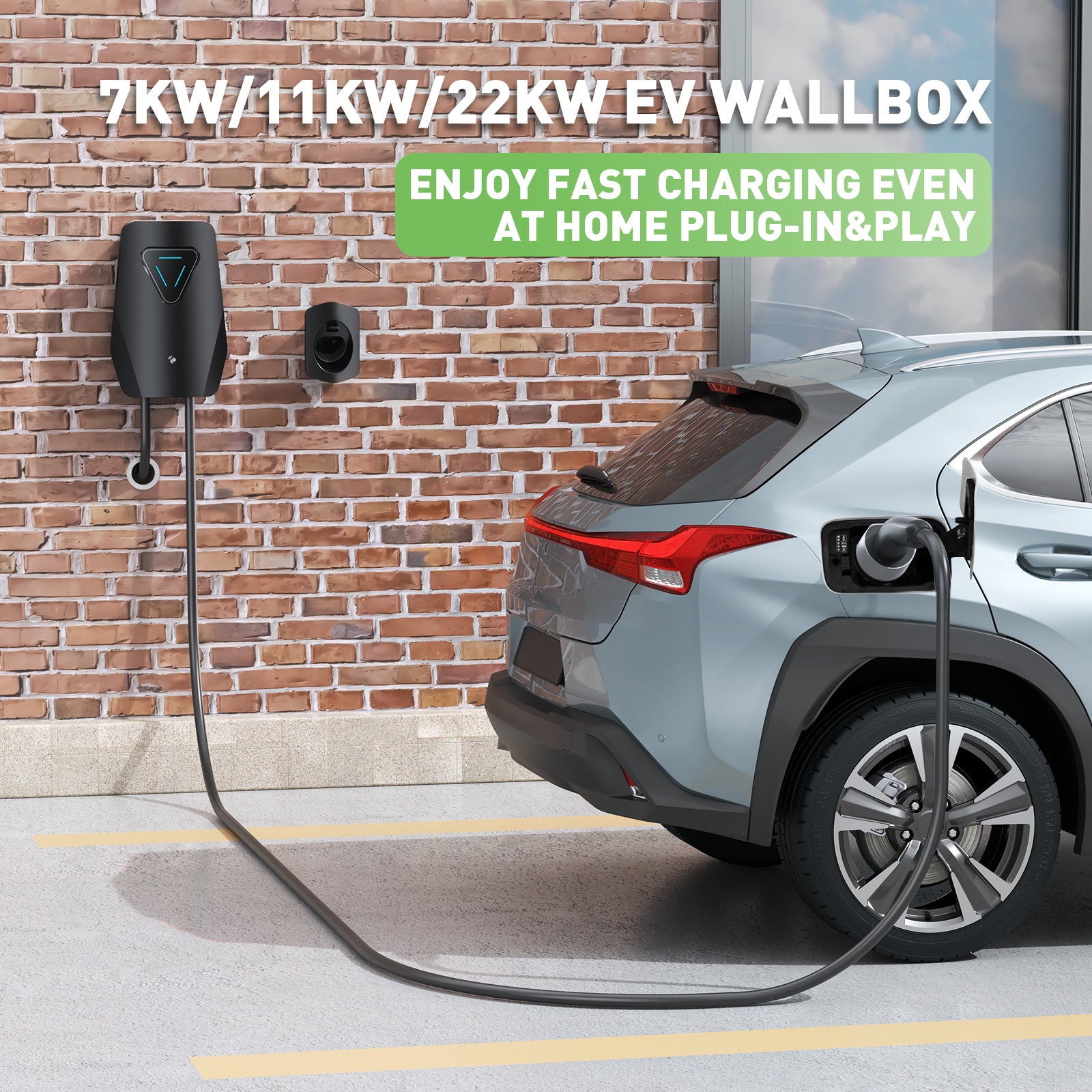 Noeifevo Q5 7KW 11KW 22KW EV vegglader ladestasjon, 5M ladekabel vanntett