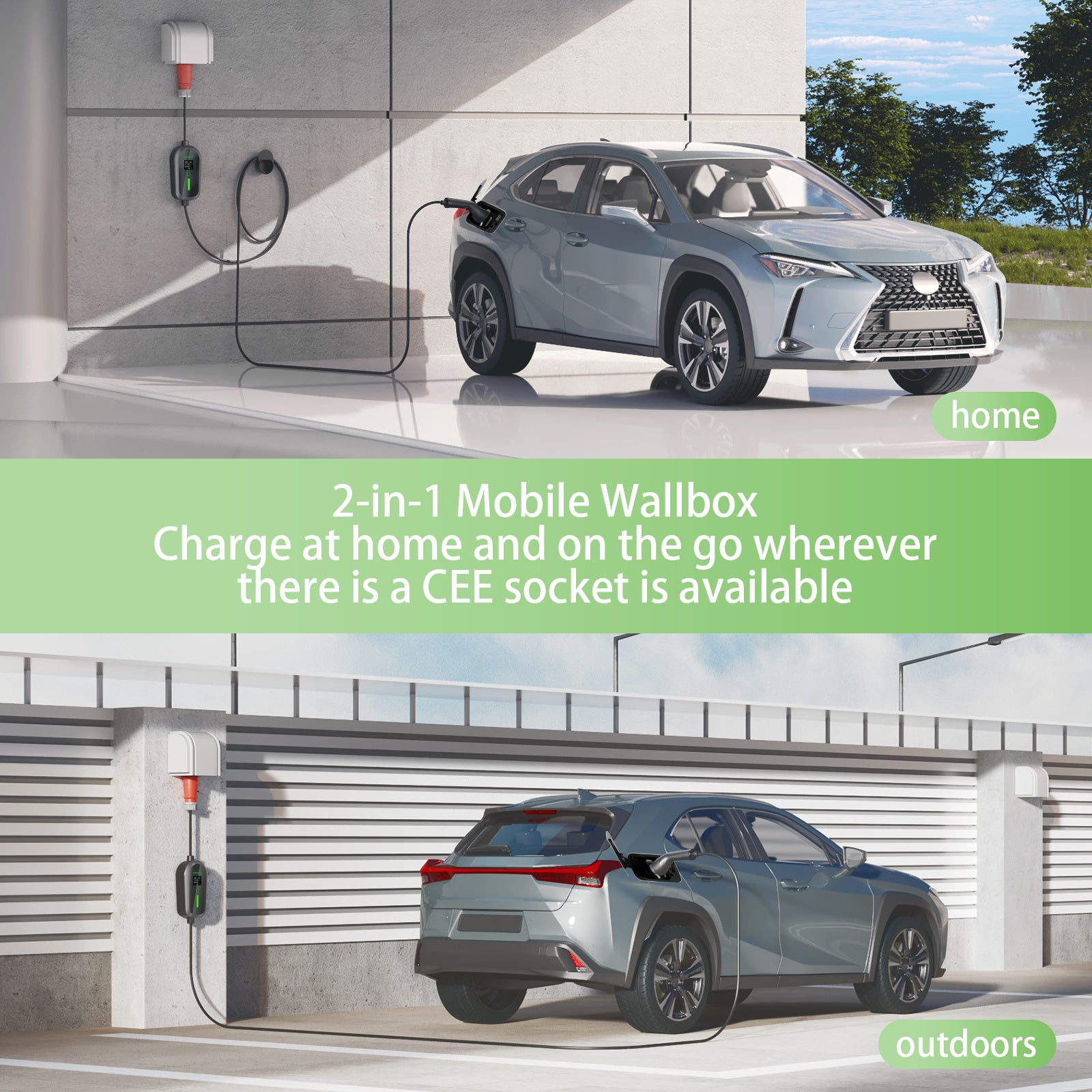NOEIFEVO F097 11KW EV Mobile Wallbox mit APP, 3-phasig 6-16A mit Einstellbarer Ladeleistung, Wlan-Fernbedienung Ladekabel CEE 16A auf Typ 2  EV Ladegerät