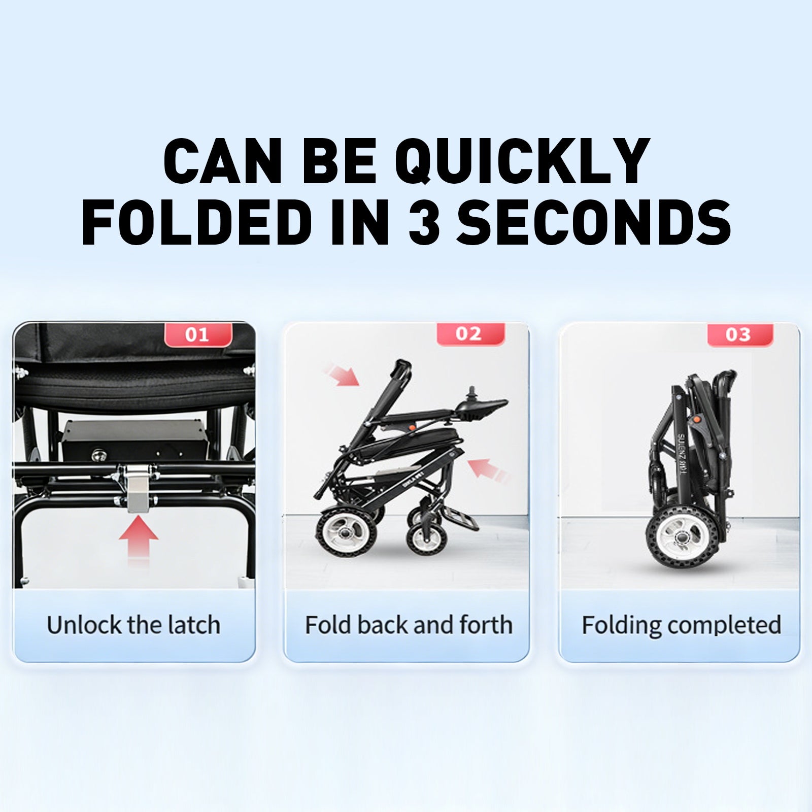 Elektrorollstuhl – 13.6kg,300W Motor, abnehmbarer Lithium-Akku, elektromagnetische Bremse, 100kg Tragkraft,Leicht Rollstuhl Elektrisch Faltbar ideal für Reisen & Alltag