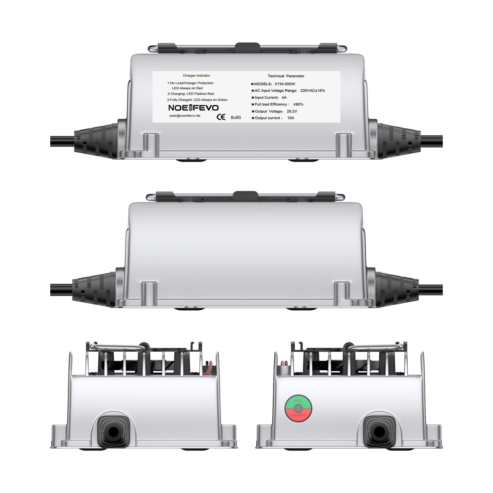 NOEIFEVO 29,2V 10A vanntett LiFePO4-batterilader for 25,6V(24V) 8S LiFePO4-batteri