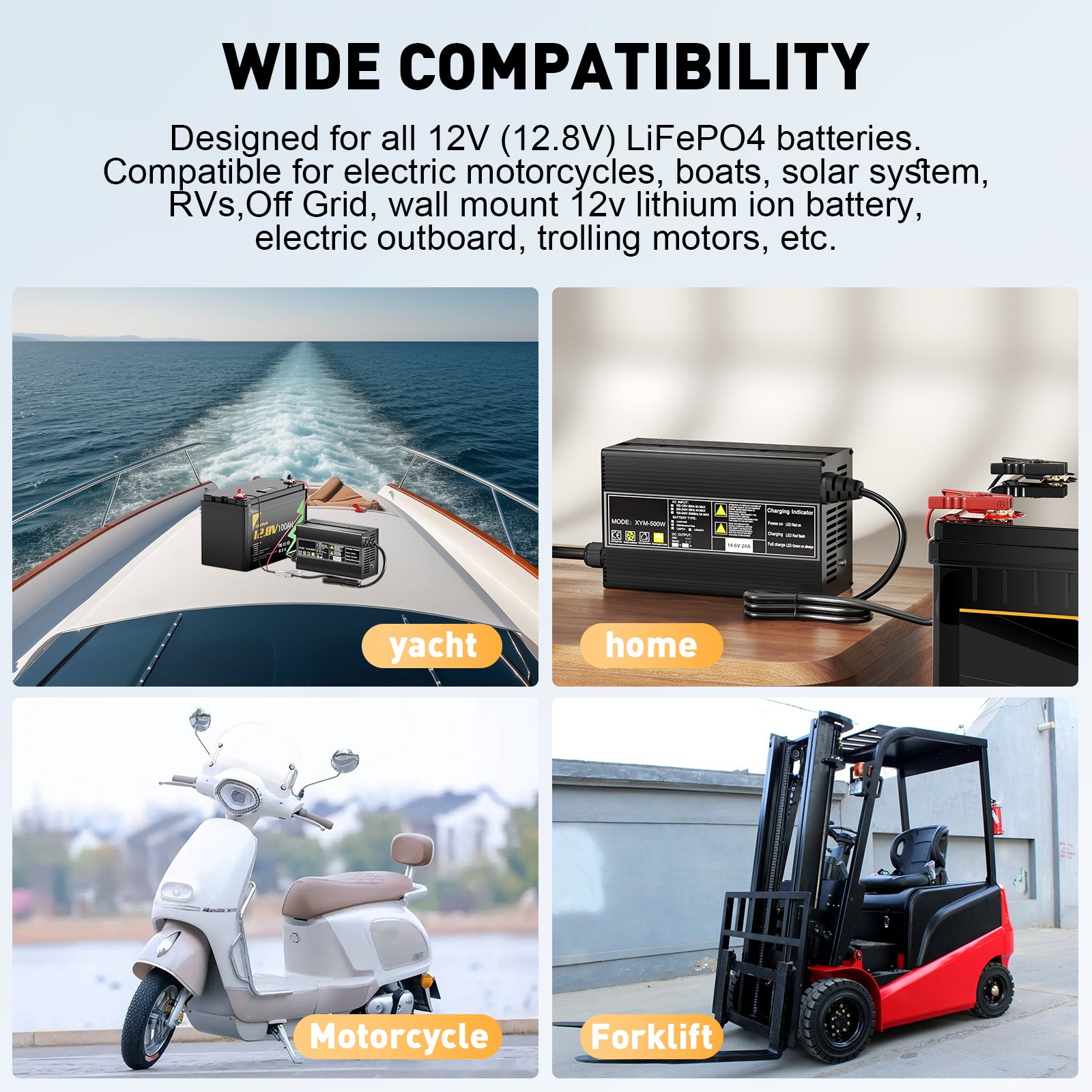 Noeifevo 14.6V 20A LiFePO4 Akku Ladegerät für 12V 12.8V LiFePO4 Lithium Batterie, 0V BMS Aktivieren, Automatische Abschaltung,Aluminiumlegierung Gehäuse