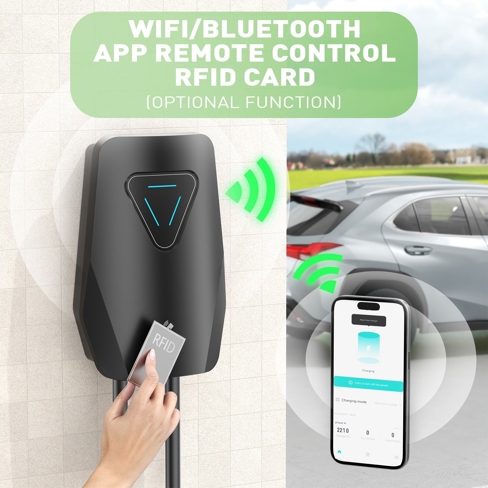Noeifevo Q5 7KW 11KW 22KW EV vegglader ladestasjon, 5M ladekabel vanntett