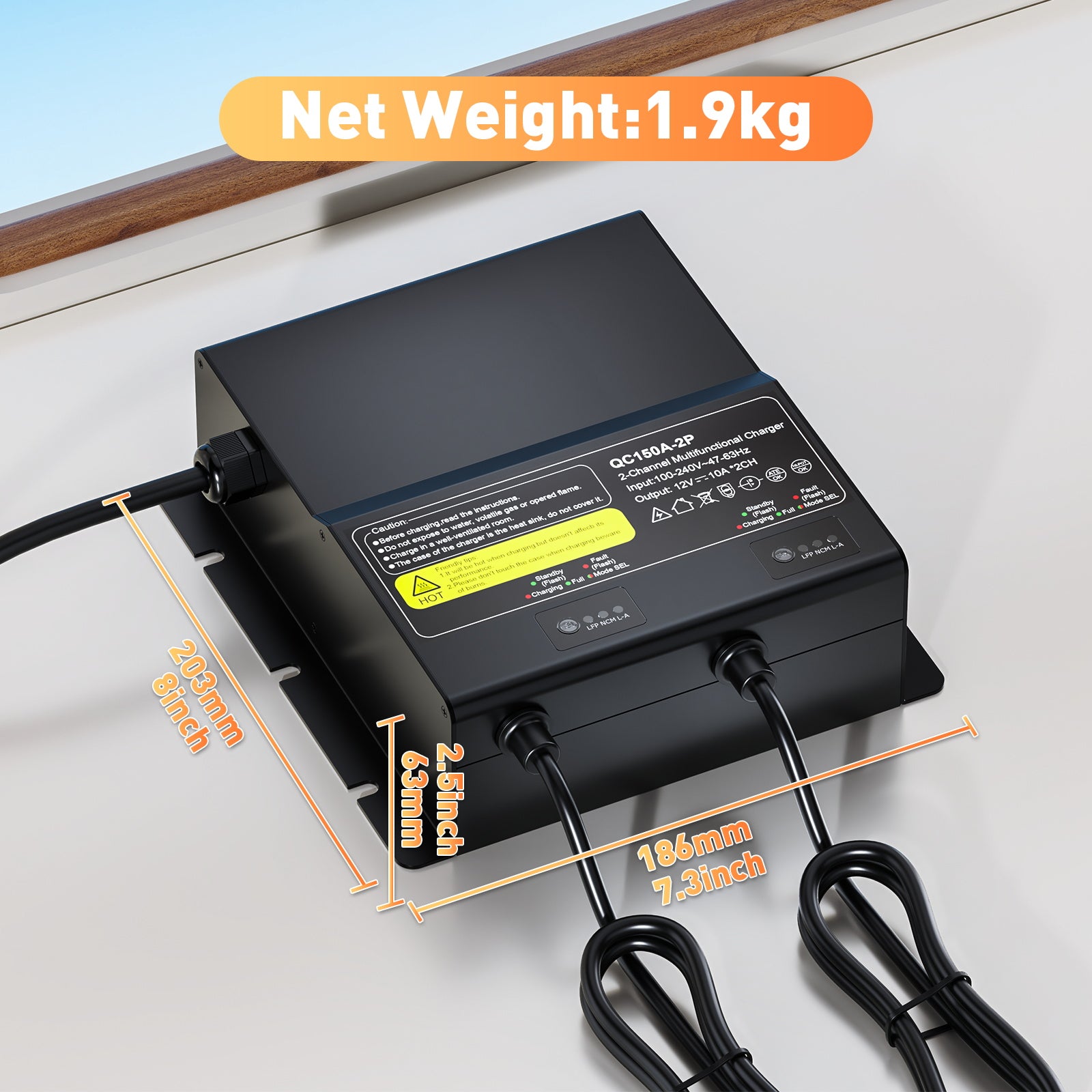 NOEIFEVO 12V 20A 2-Bank (10A/Bank) Universal-Batterieladegerät, 12V wasserdichtes LiFePO4-Lithium-Blei-Säure-Ladegerät für Wohnmobil, Boot, Motorrad, Rasenmäher, Trolling-Motor und Blei-Säure-Batterie
