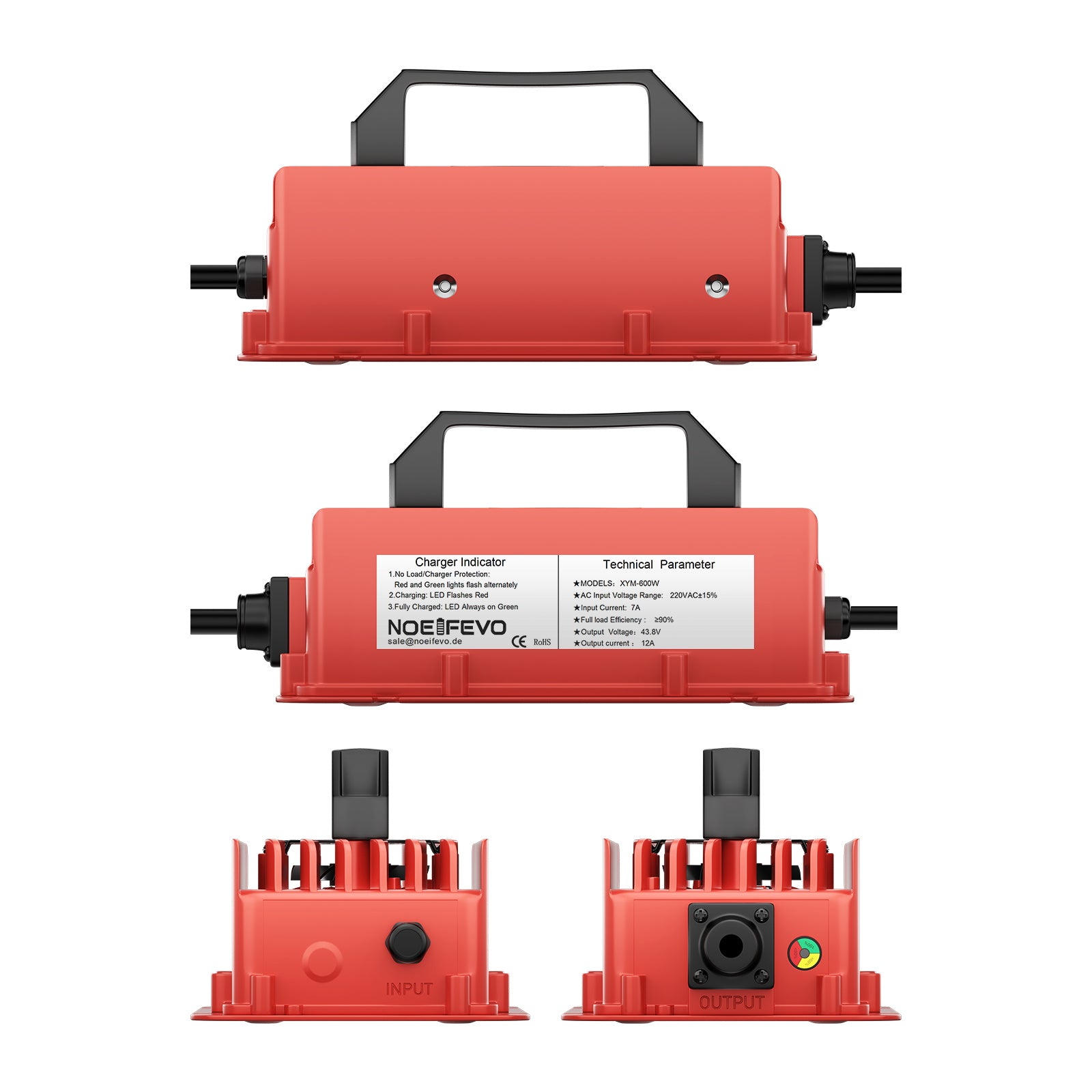 NOEIFEVO 43.8V 12A Waterproof LiFePO4 Battery Charger for 36V (38.4V) 12S LiFePO4 Battery
