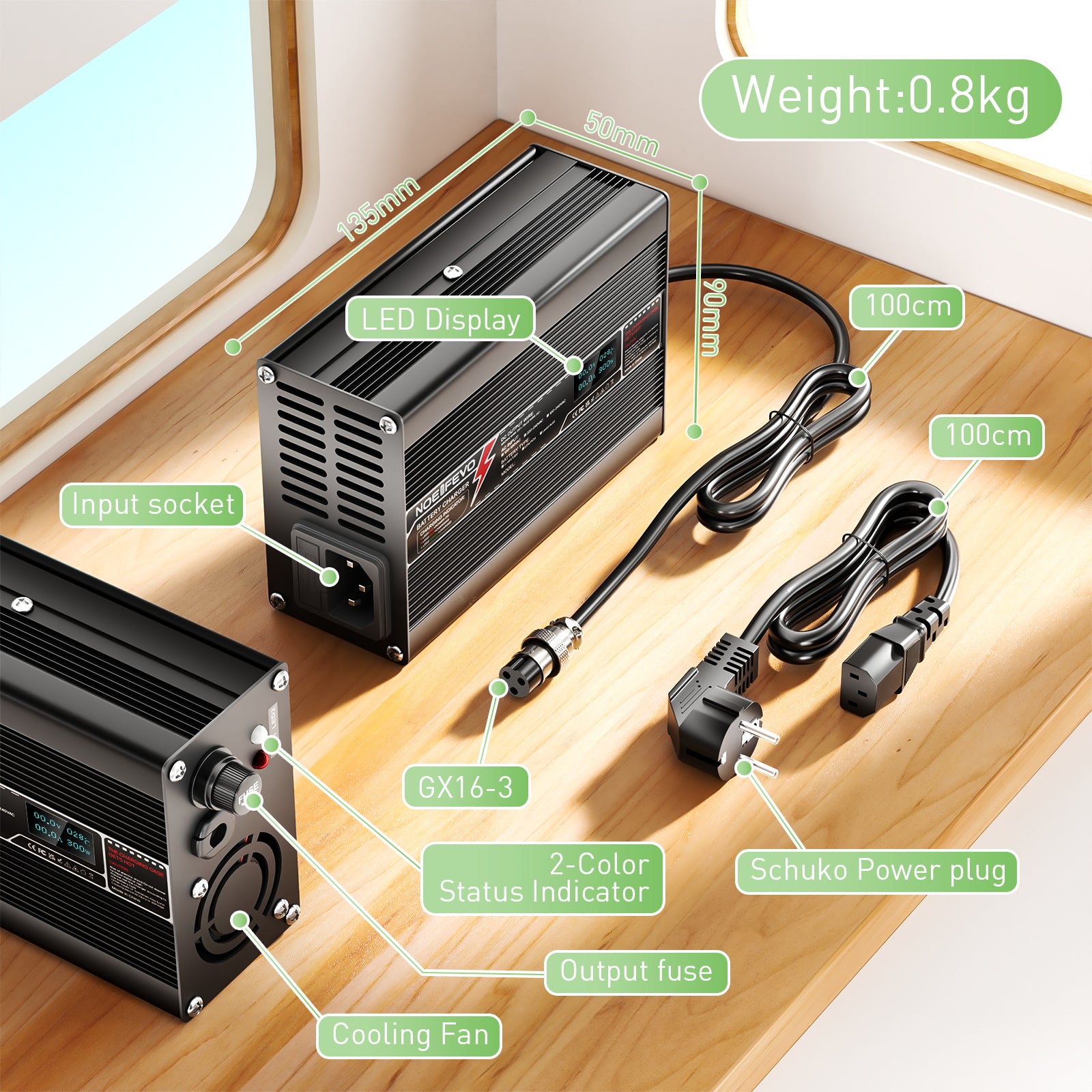 NOEIFEVO 21V 10A lithiumoplader til 5S 18,5V batteri, LED-skærm, aluminiumskasse, blæser