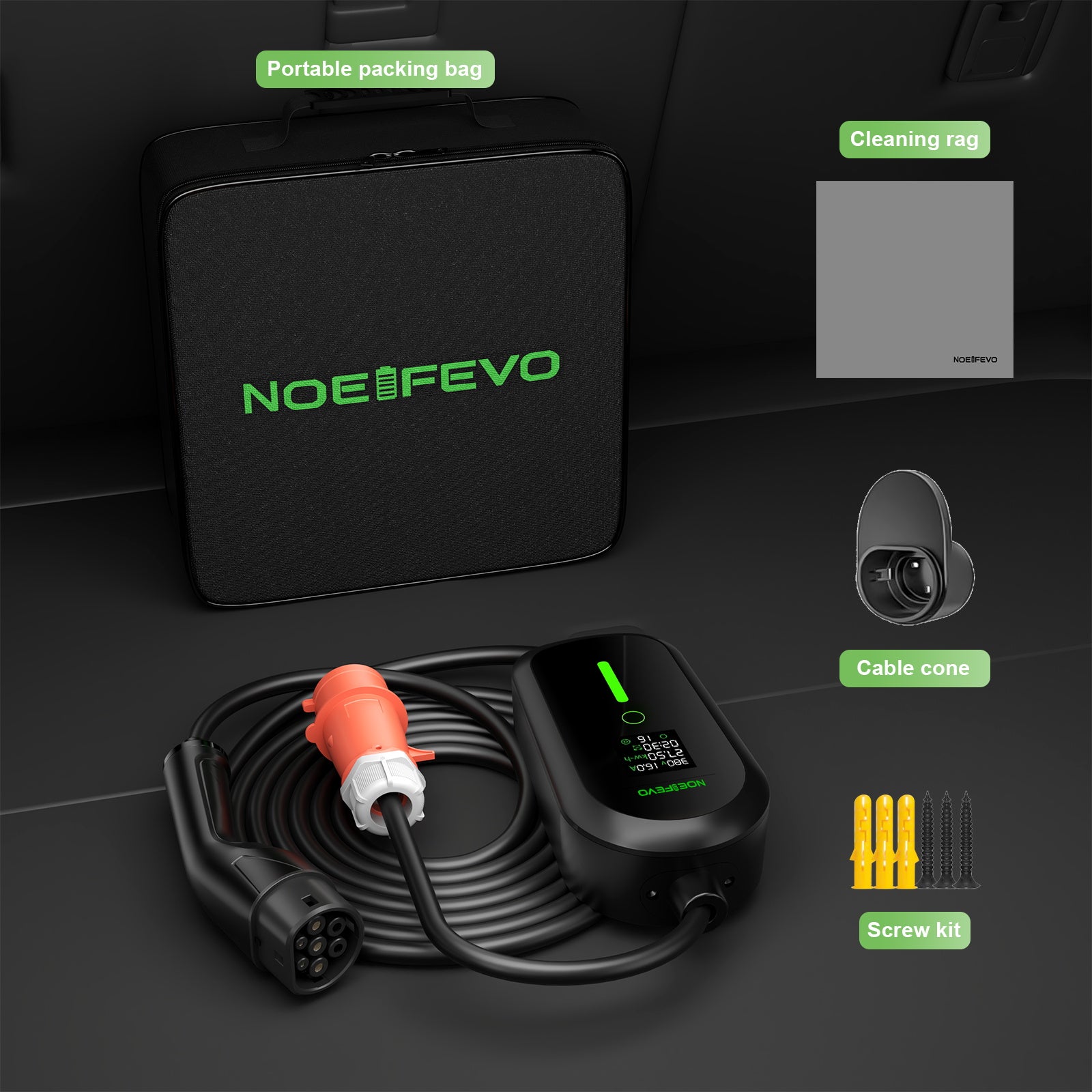 NOEIFEVO F097 11KW EV Mobile Wallbox mit APP, 3-phasig 6-16A mit Einstellbarer Ladeleistung, Wlan-Fernbedienung Ladekabel CEE 16A auf Typ 2  EV Ladegerät