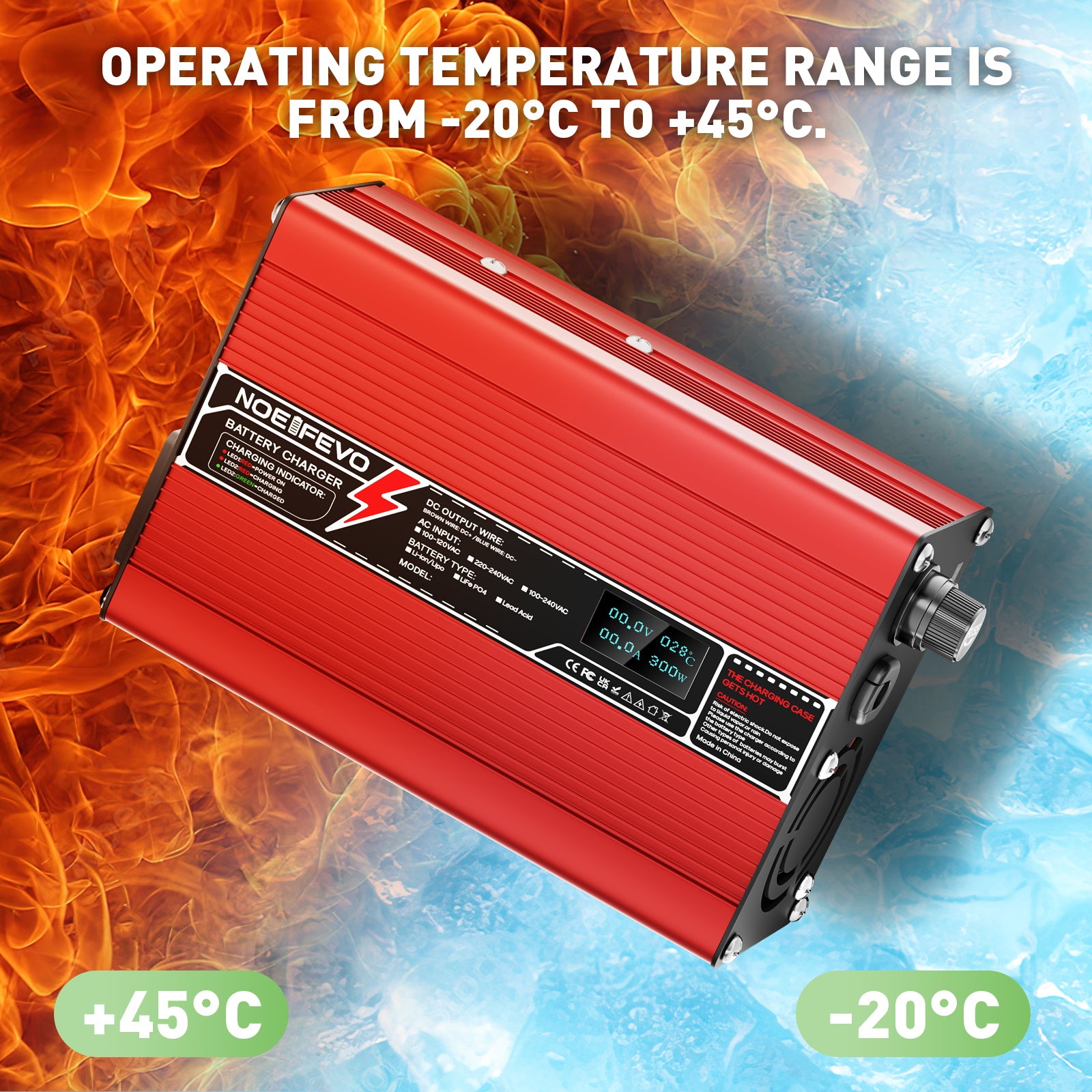 NOEIFEVO 36V 6A blysyre-batterilader, OLED-skjerm, aluminiumsdeksel, intelligent hurtiglader, GX16/XT60/XT90/M8/Anderson 50A