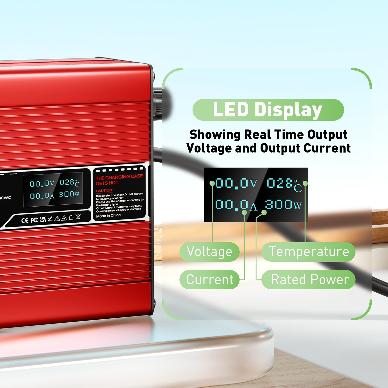 NOEIFEVO 36V 6A blysyre-batterilader, OLED-skjerm, aluminiumsdeksel, intelligent hurtiglader, GX16/XT60/XT90/M8/Anderson 50A