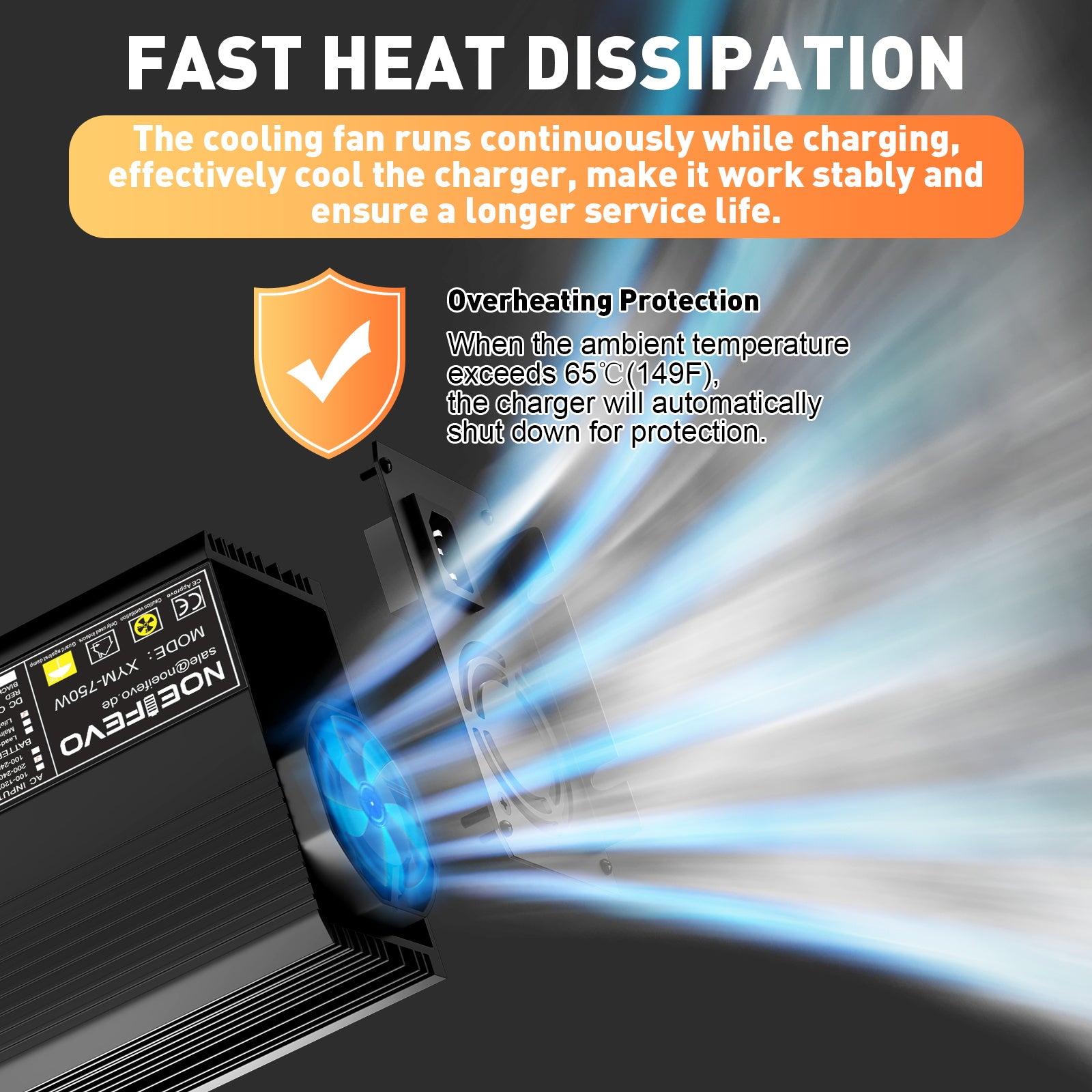 Noifevo 14.6V 50A Fast Lithium LiFePO4 Battery Charger for 12V(12.8V) LiFePO4 Battery, 0V BMS Activation, Automatic Shutdown with Full Protection