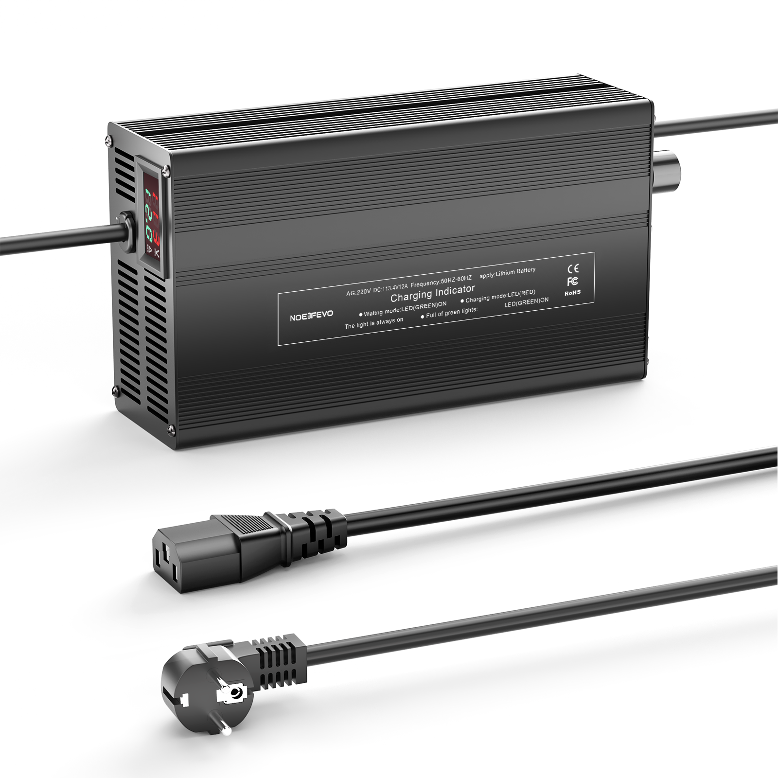 NOEIFEVO 113.4V 1A-12A Caricabatterie per batterie al litio 99.9V (96V) 27S, batteria Li-Ion-Li-Po, display LCD, corrente regolabile