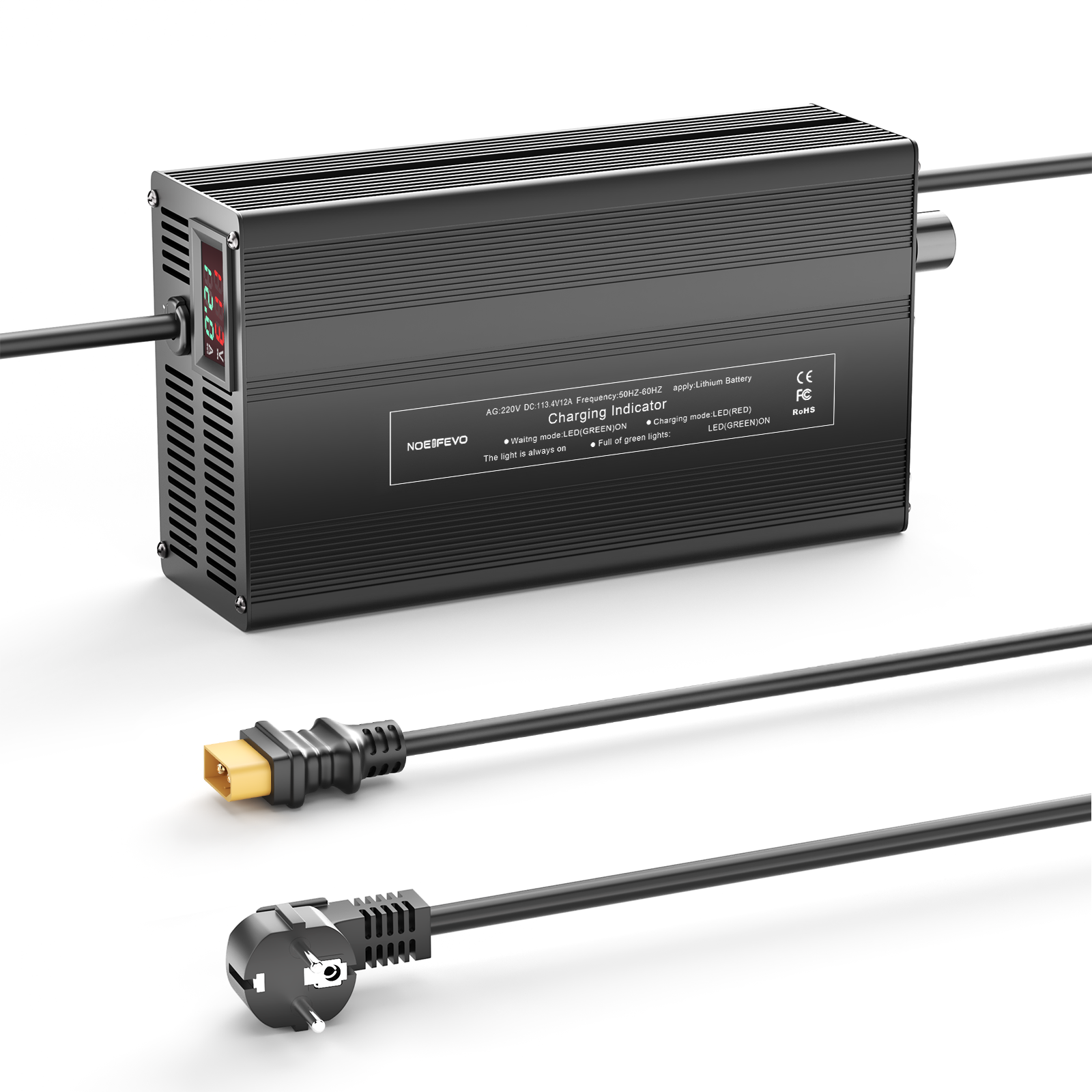 NOEIFEVO 113.4V 1A-12A Caricabatterie per batterie al litio 99.9V (96V) 27S, batteria Li-Ion-Li-Po, display LCD, corrente regolabile