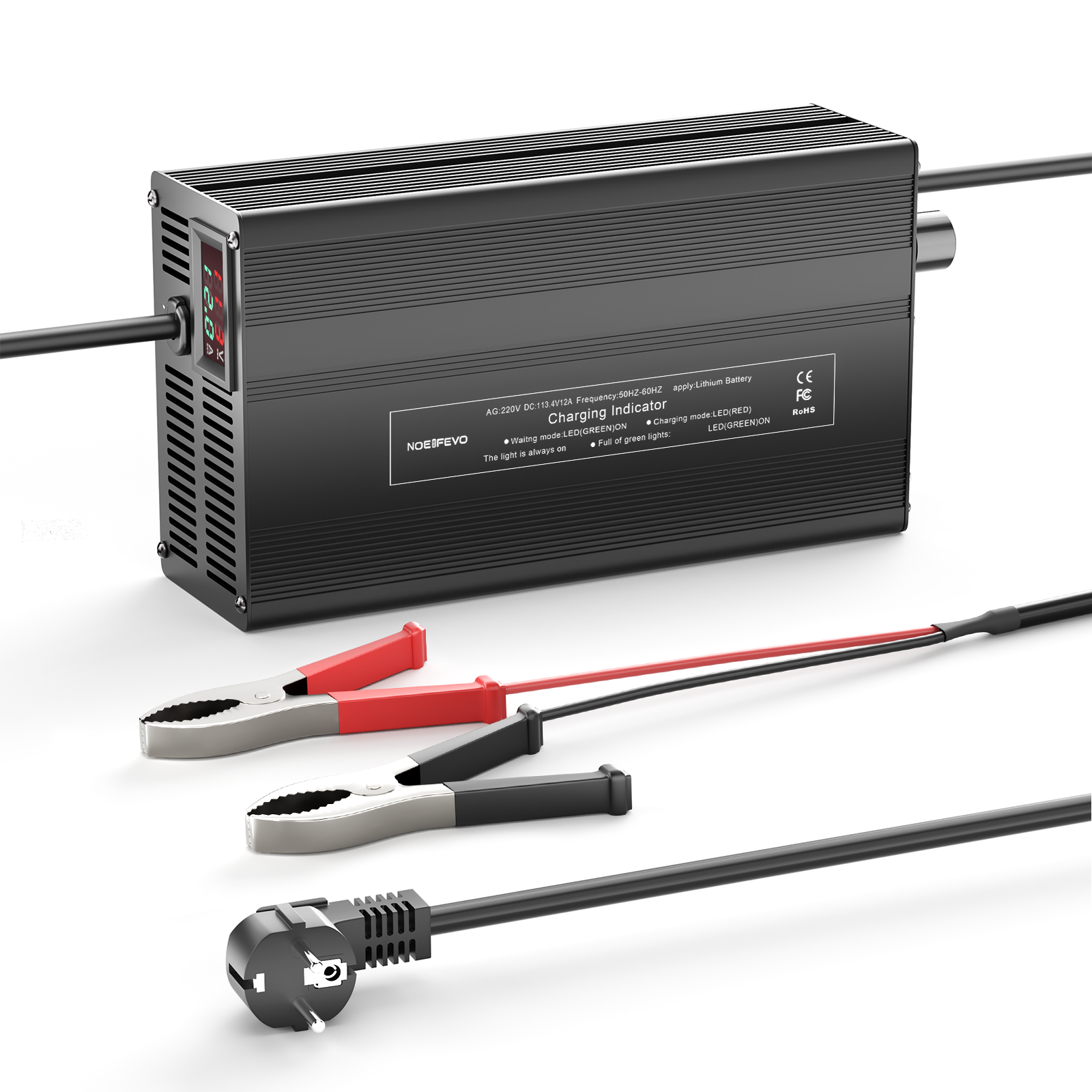 NOEIFEVO 113.4V 1A-12A Caricabatterie per batterie al litio 99.9V (96V) 27S, batteria Li-Ion-Li-Po, display LCD, corrente regolabile