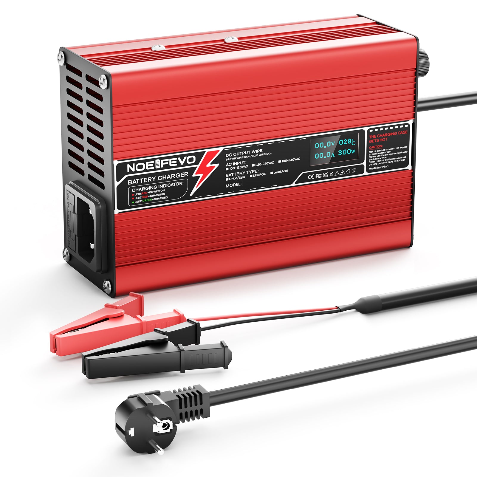 NOEIFEVO 36V 6A blysyre-batterilader, OLED-skjerm, aluminiumsdeksel, intelligent hurtiglader, GX16/XT60/XT90/M8/Anderson 50A