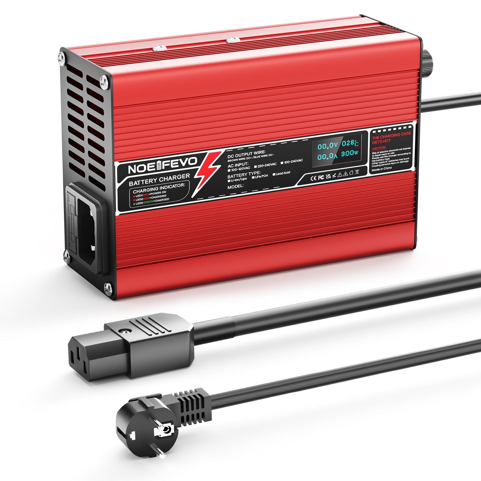 NOEIFEVO 36V 6A blysyre-batterilader, OLED-skjerm, aluminiumsdeksel, intelligent hurtiglader, GX16/XT60/XT90/M8/Anderson 50A