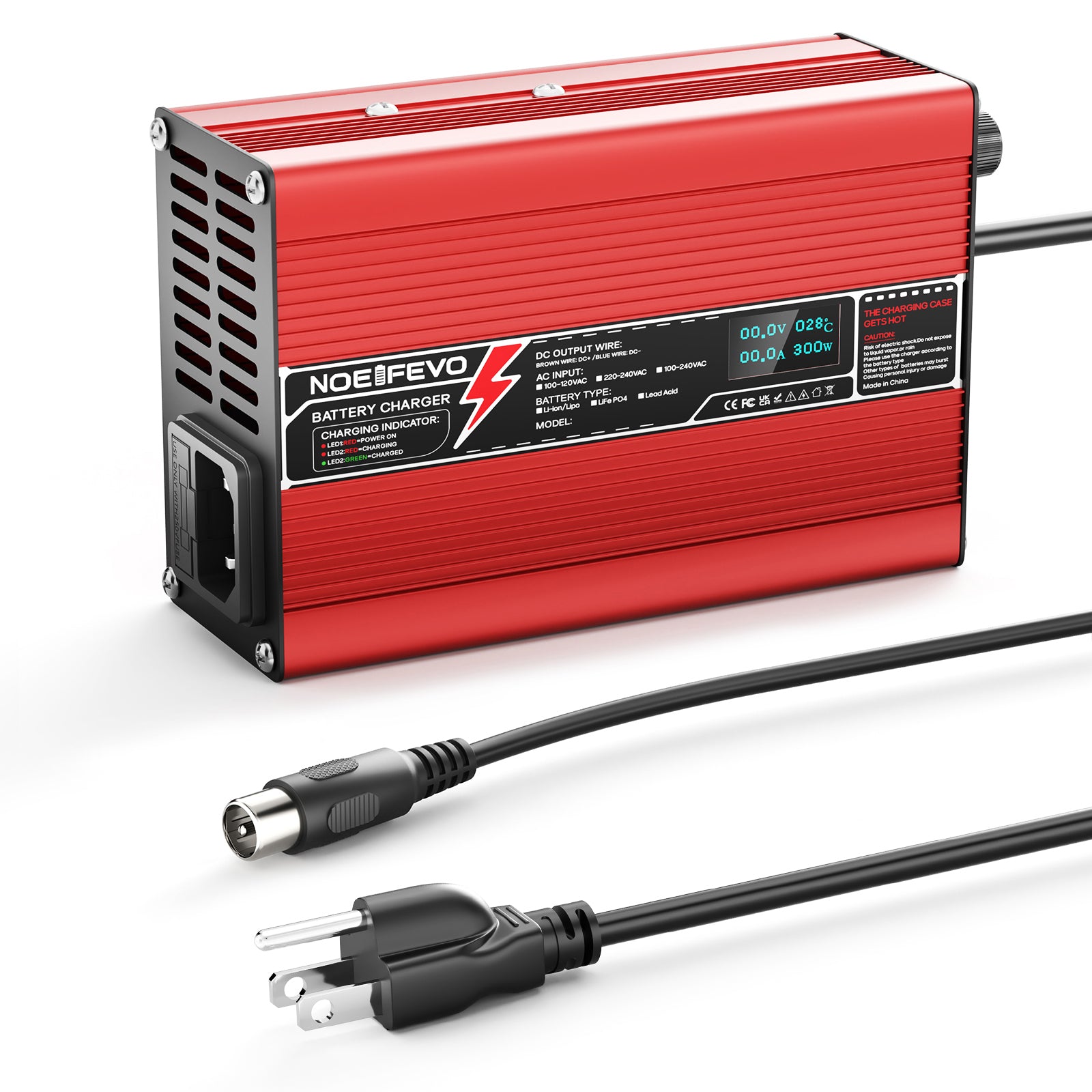 NOEIFEVO 36V 6A blysyre-batterilader, OLED-skjerm, aluminiumsdeksel, intelligent hurtiglader, GX16/XT60/XT90/M8/Anderson 50A