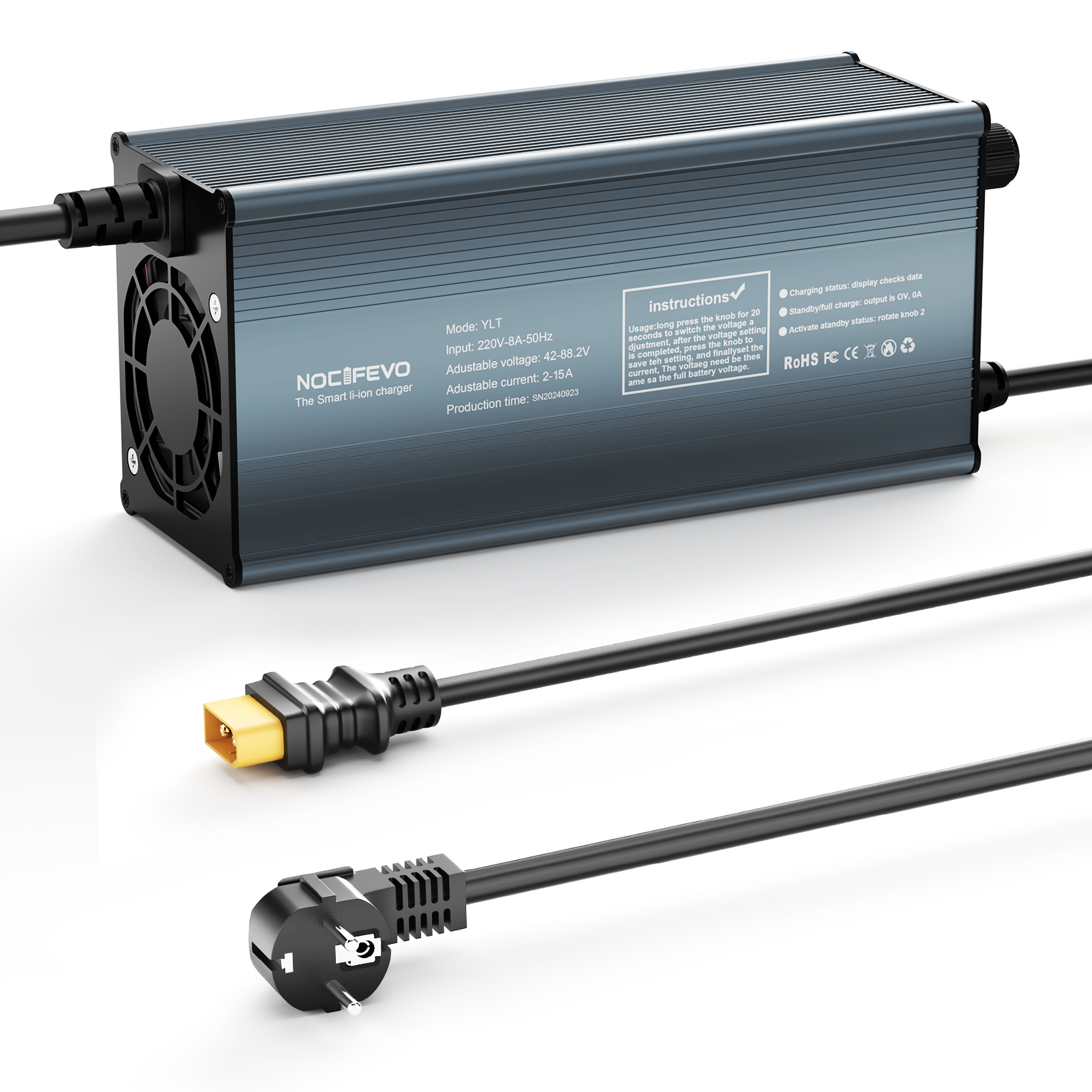 NOEIFEVO 2-15A Strom 42V-88,2V Spannung Einstellbar Li-Ion LiFePO4 Lithium-Ladegerät Für 36V 48V 60V 72V 84V Batterie