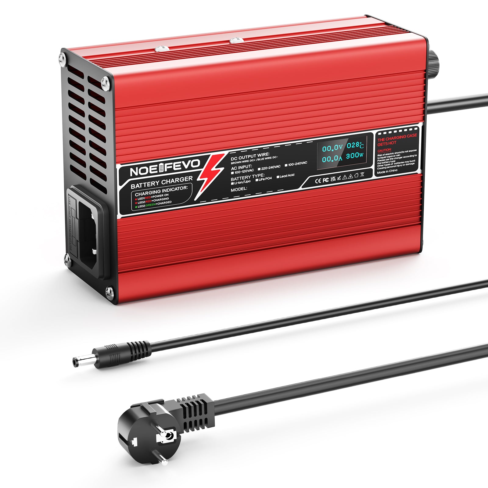 NOEIFEVO 36V 6A blysyre-batterilader, OLED-skjerm, aluminiumsdeksel, intelligent hurtiglader, GX16/XT60/XT90/M8/Anderson 50A