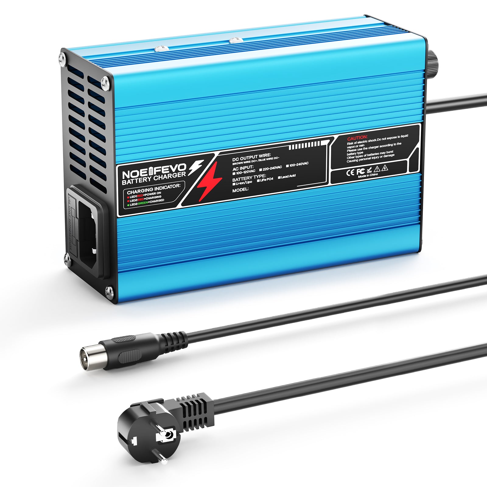 NOEIFEVO 73V4A LiFePO4 BATTERILADER FOR 64V 20S BATTERI, AUTOMATISK AVSLÅING, E-SYKKEL, ROLLER, ELEKTRISK MOTORSYKKEL, MED VIFTE