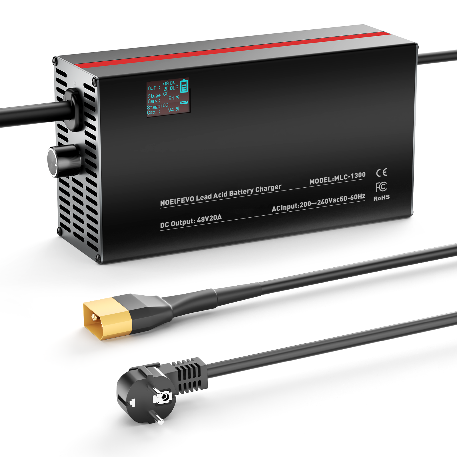 NOEIFEVO 48V 2A-20A Strom Einstellbares Batterieladegerät für Blei-Säure-Batterien, AGM, Gel, Golfwagen-Batterieladegerät, LED-Anzeige