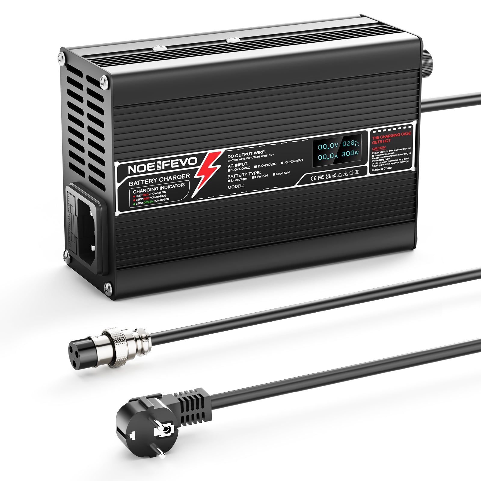 NOEIFEVO 21V 10A lithiumoplader til 5S 18,5V batteri, LED-skærm, aluminiumskasse, blæser