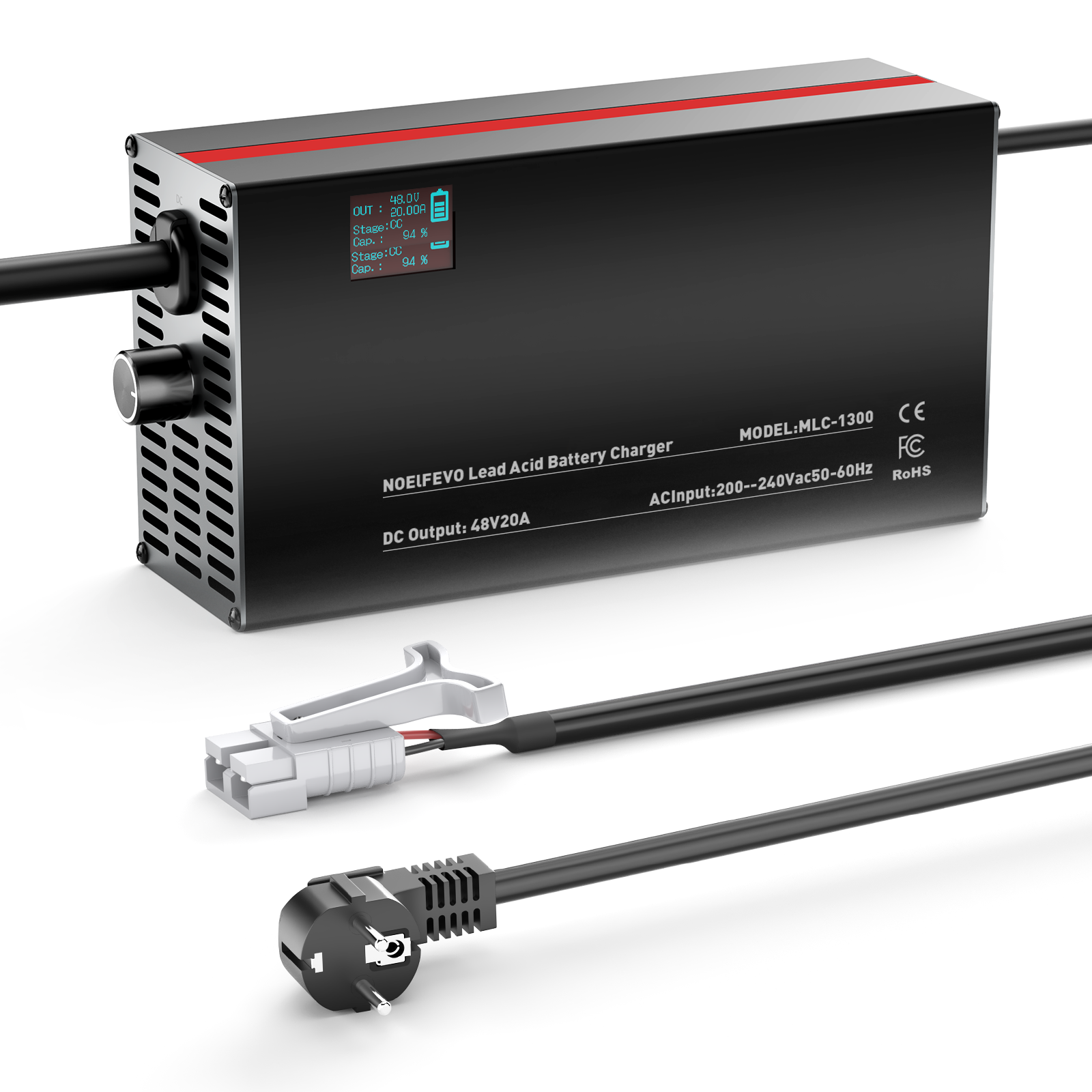 NOEIFEVO 48V 2A-20A Strom Einstellbares Batterieladegerät für Blei-Säure-Batterien, AGM, Gel, Golfwagen-Batterieladegerät, LED-Anzeige