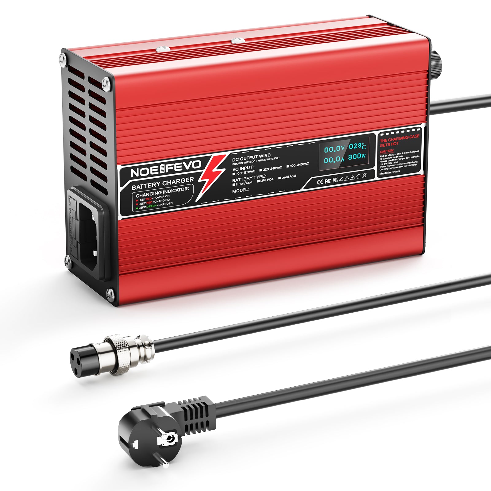 NOEIFEVO 36V 6A blysyre-batterilader, OLED-skjerm, aluminiumsdeksel, intelligent hurtiglader, GX16/XT60/XT90/M8/Anderson 50A