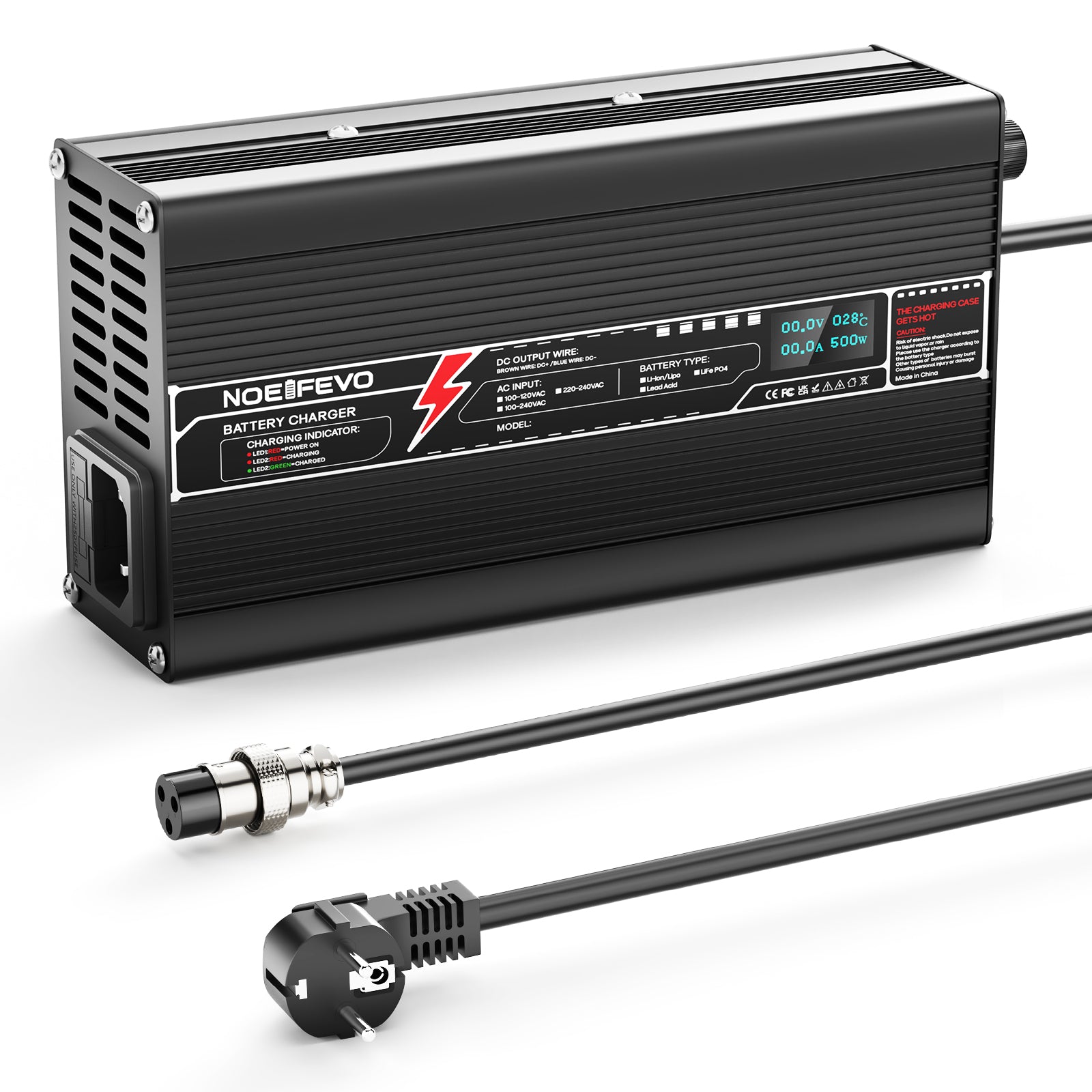 NOEIFEVO 88.2V 5A Lithium-Ladegerät für 21S 77.7V Akku, LED-Anzeige, Aluminiumgehäuse, Lüfter