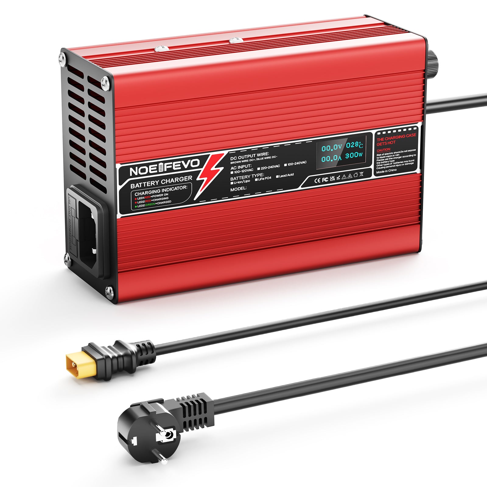NOEIFEVO 36V 6A blysyre-batterilader, OLED-skjerm, aluminiumsdeksel, intelligent hurtiglader, GX16/XT60/XT90/M8/Anderson 50A