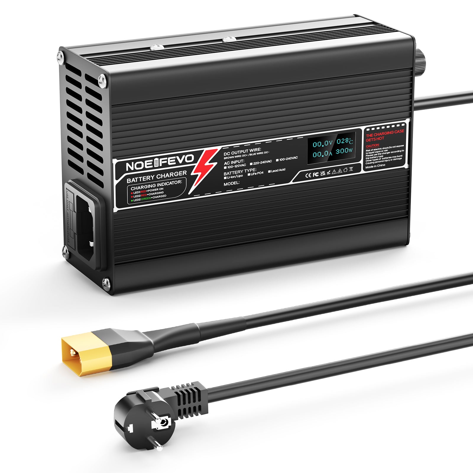 NOEIFEVO 21V 10A lithiumoplader til 5S 18,5V batteri, LED-skærm, aluminiumskasse, blæser