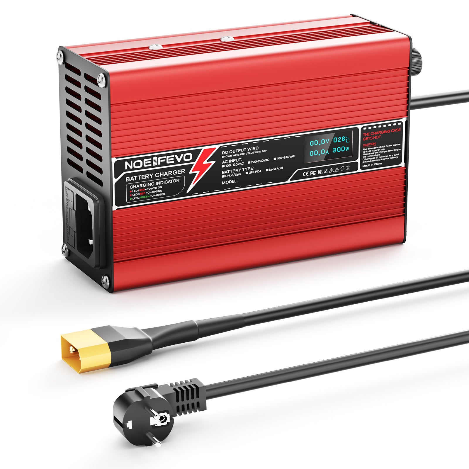 NOEIFEVO 36V 6A blysyre-batterilader, OLED-skjerm, aluminiumsdeksel, intelligent hurtiglader, GX16/XT60/XT90/M8/Anderson 50A