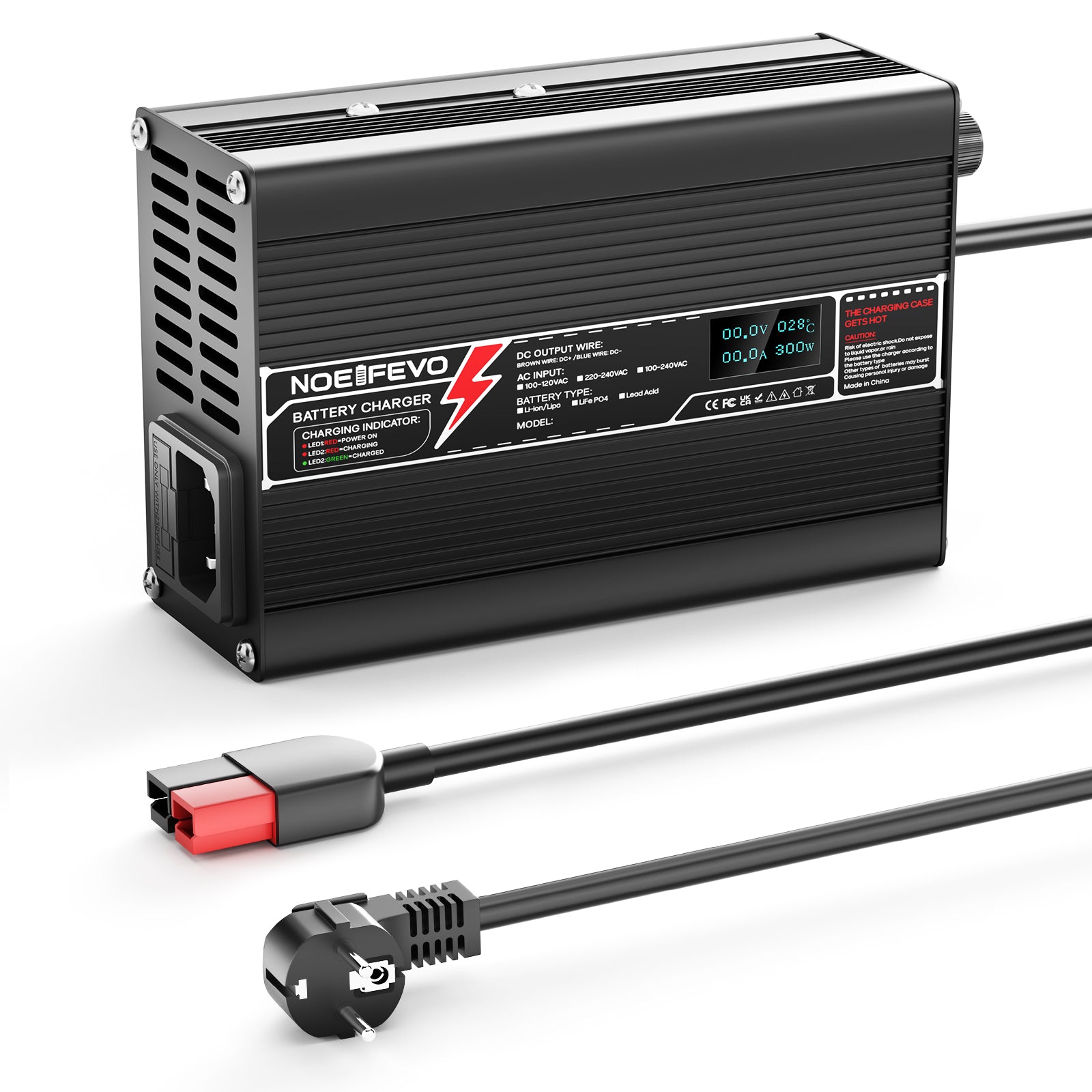 NOEIFEVO 21V 10A lithiumoplader til 5S 18,5V batteri, LED-skærm, aluminiumskasse, blæser