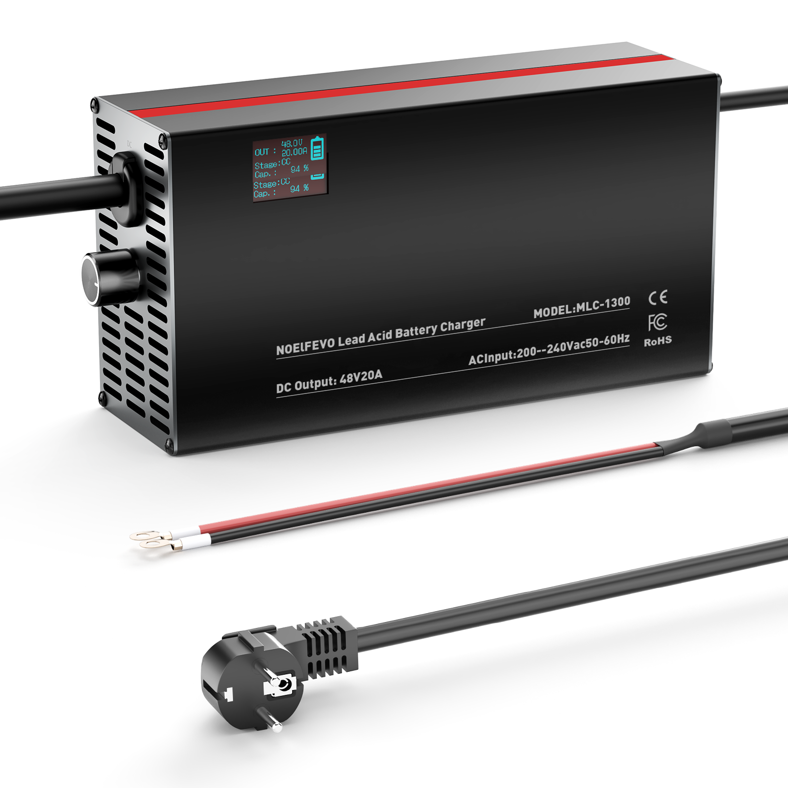 NOEIFEVO 48V 2A-20A Strom Einstellbares Batterieladegerät für Blei-Säure-Batterien, AGM, Gel, Golfwagen-Batterieladegerät, LED-Anzeige